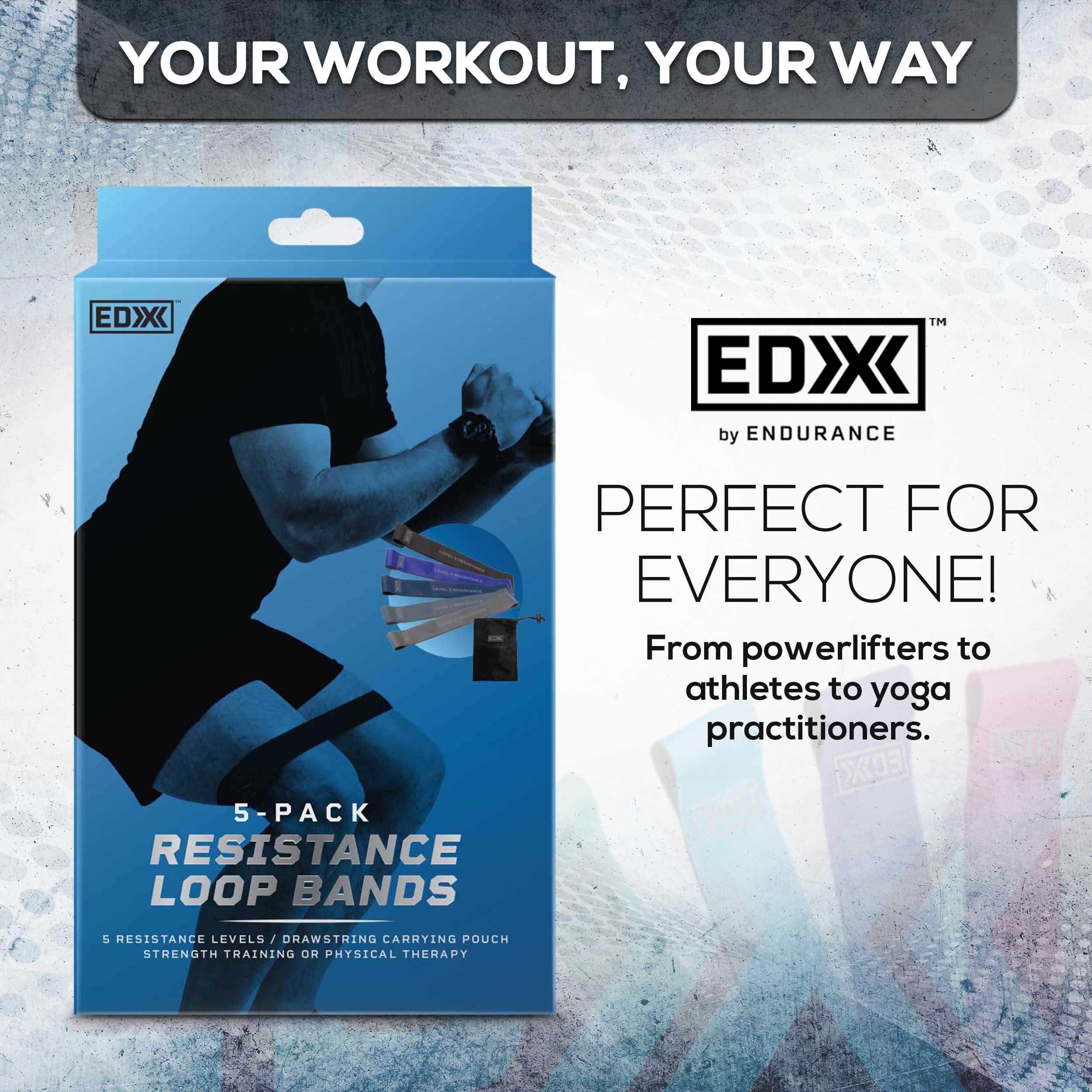 EDX Resistance Loop Bands Set of 5 - Stretching Exercise Bands for Strength Training, Yoga, Pilates & Home Workouts - Perfect for Fitness, Physical Therapy & Gym Training