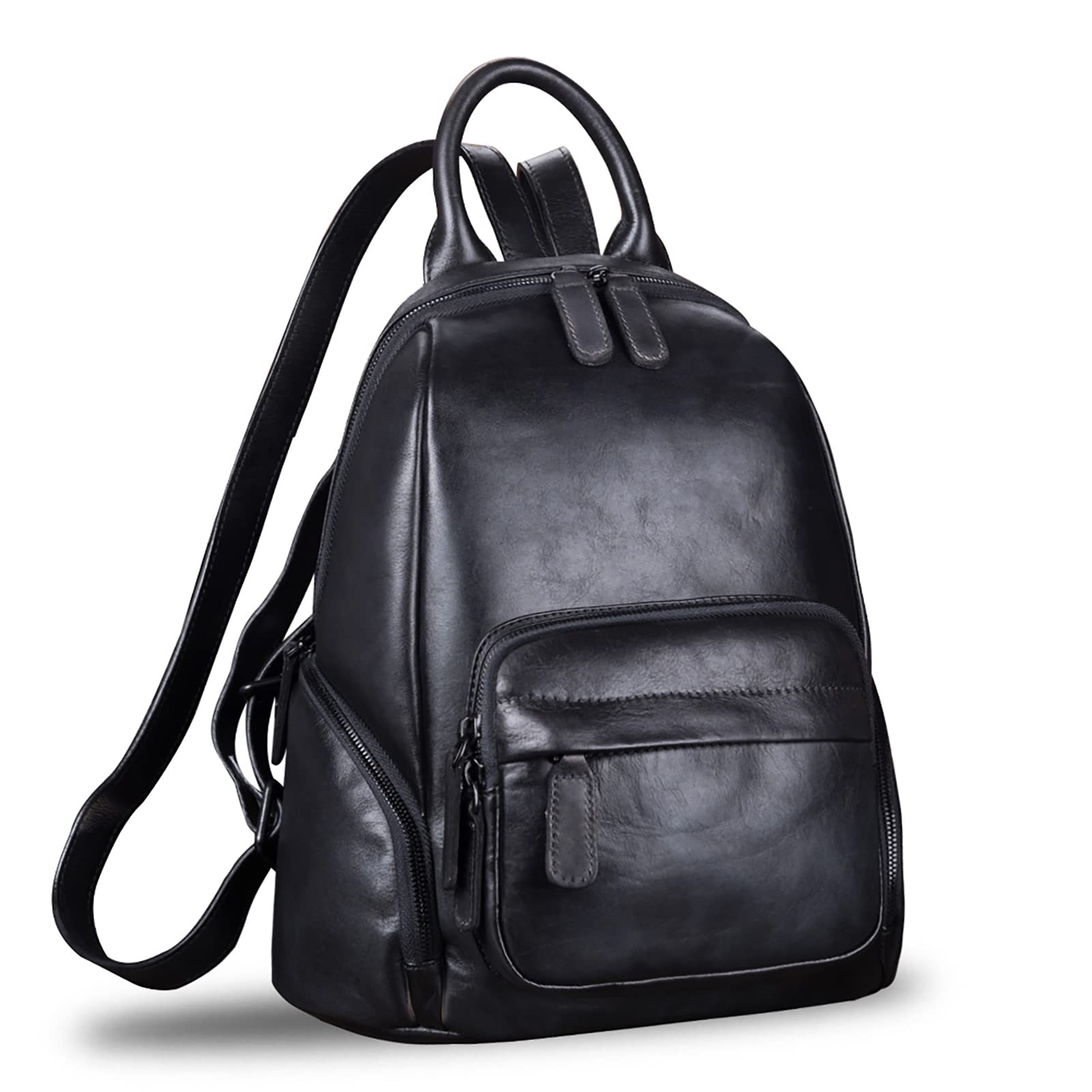 IVTG Genuine Leather Backpack for Women - Vintage Real Leather Knapsack, Satchel & Rucksack - Fashionable Daypack Bag (Black) - Perfect for Work, Travel & College