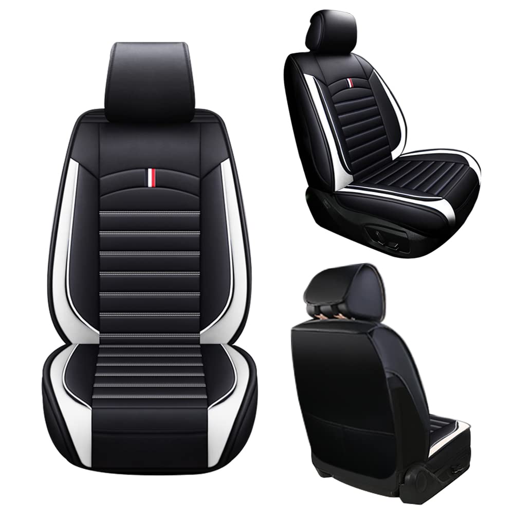 Premium Universal PU Leather Car Seat Covers - Waterproof, Durable & Airbag Compatible - 5-Piece Set (Black/White) for SUVs, Sedans & Trucks - Perfect for Family Road Trips, Commuting & Pet Protection