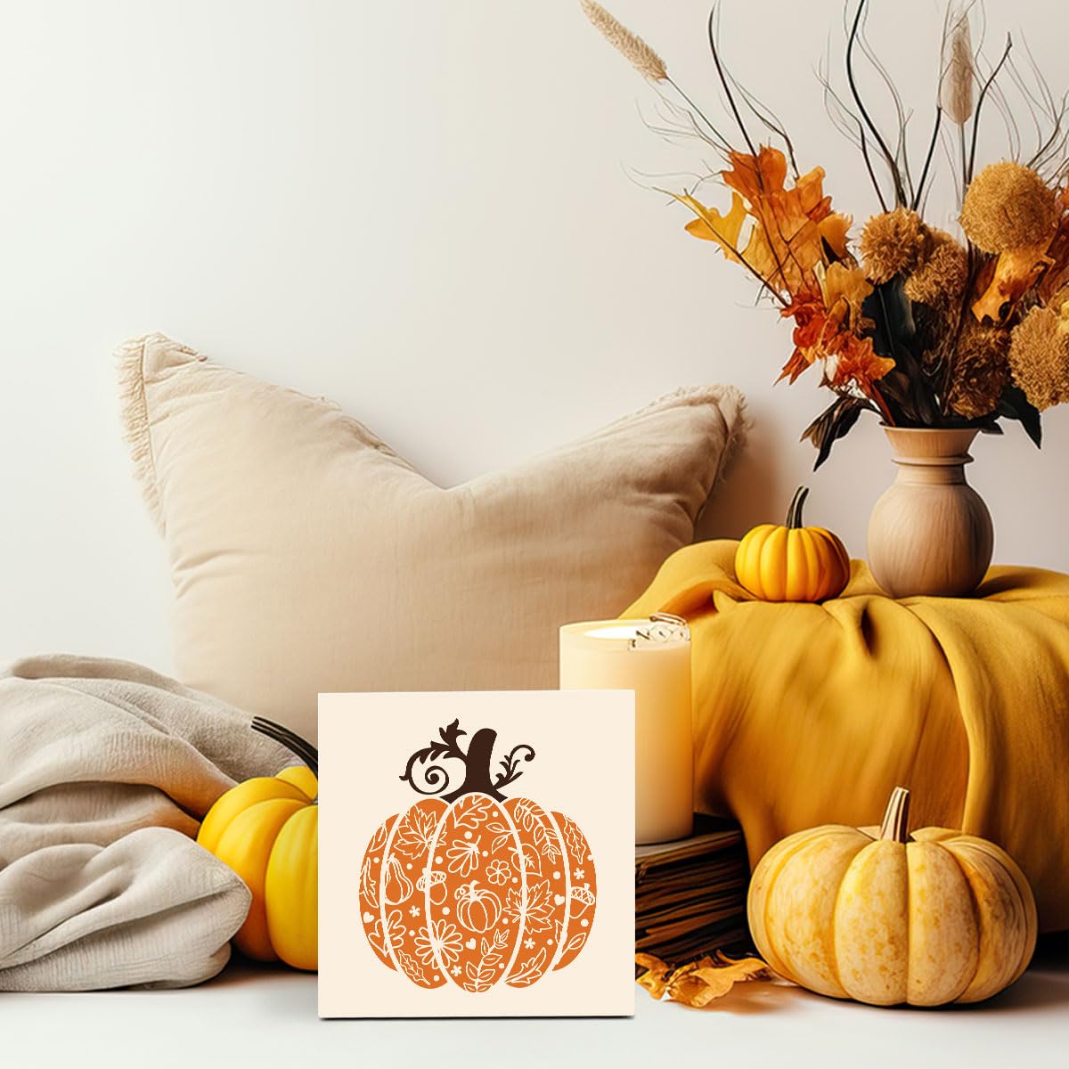YUANHAO 5x5 Inch Thanksgiving Pumpkin Sign - Fall Harvest Decor for Home, Office & Table - Autumn Thanksgiving Decorations Indoor/Outdoor - Perfect for Holiday Parties, Centerpieces & Seasonal Home Styling