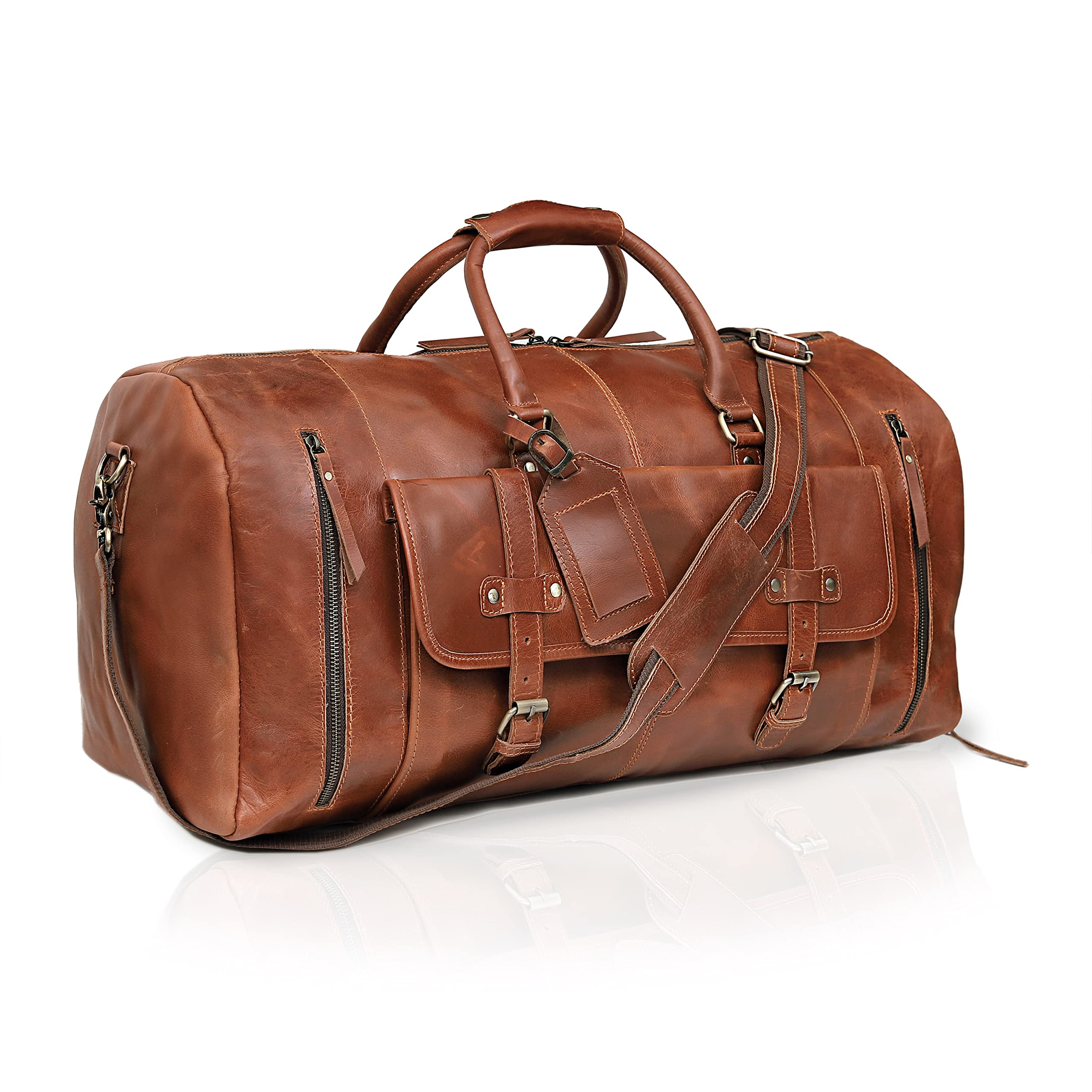 Premium Leather Duffle Travel Bag for Women & Men - 28 Inch Large Gym, Sports, Overnight & Weekend Carry-On with Shoe Compartment | Ideal for Airplane Cabin, Business Trips & Outdoor Adventures by Cureo