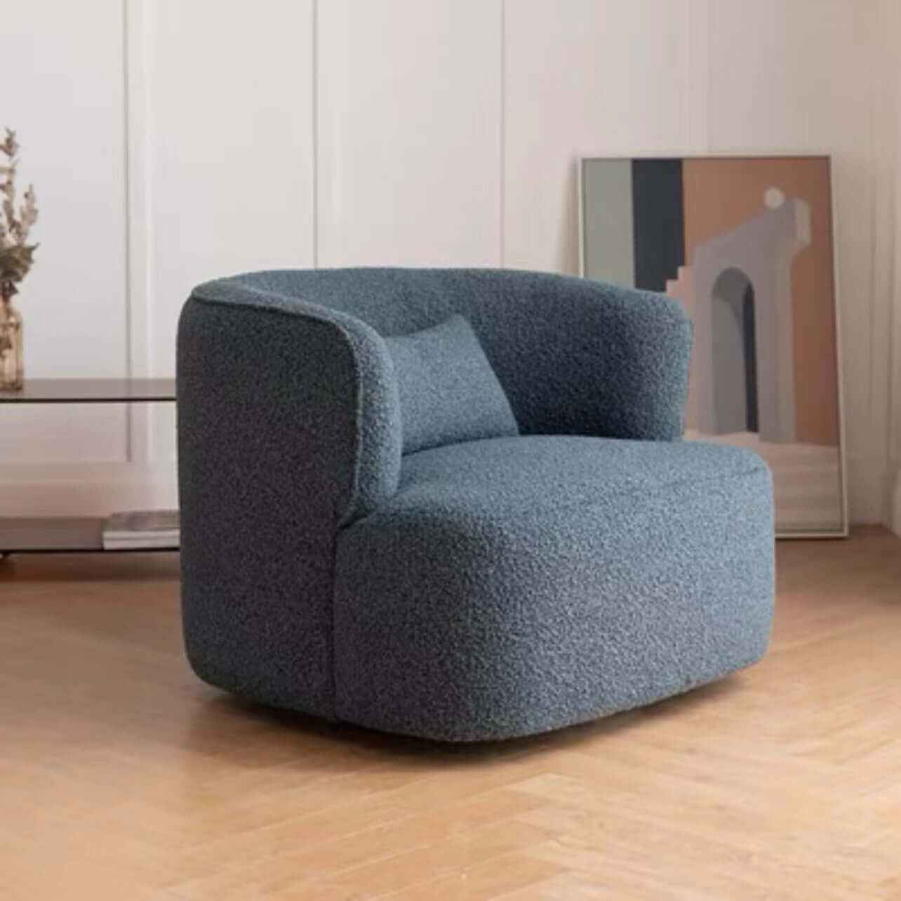 White Gray Blue Boucle Sherpa Accent Chair - Nordic Modern Swivel Lounge Chair with Gwyneth Ivory Boucle Fabric - Perfect for Living Room, Bedroom or Office Reading Nook