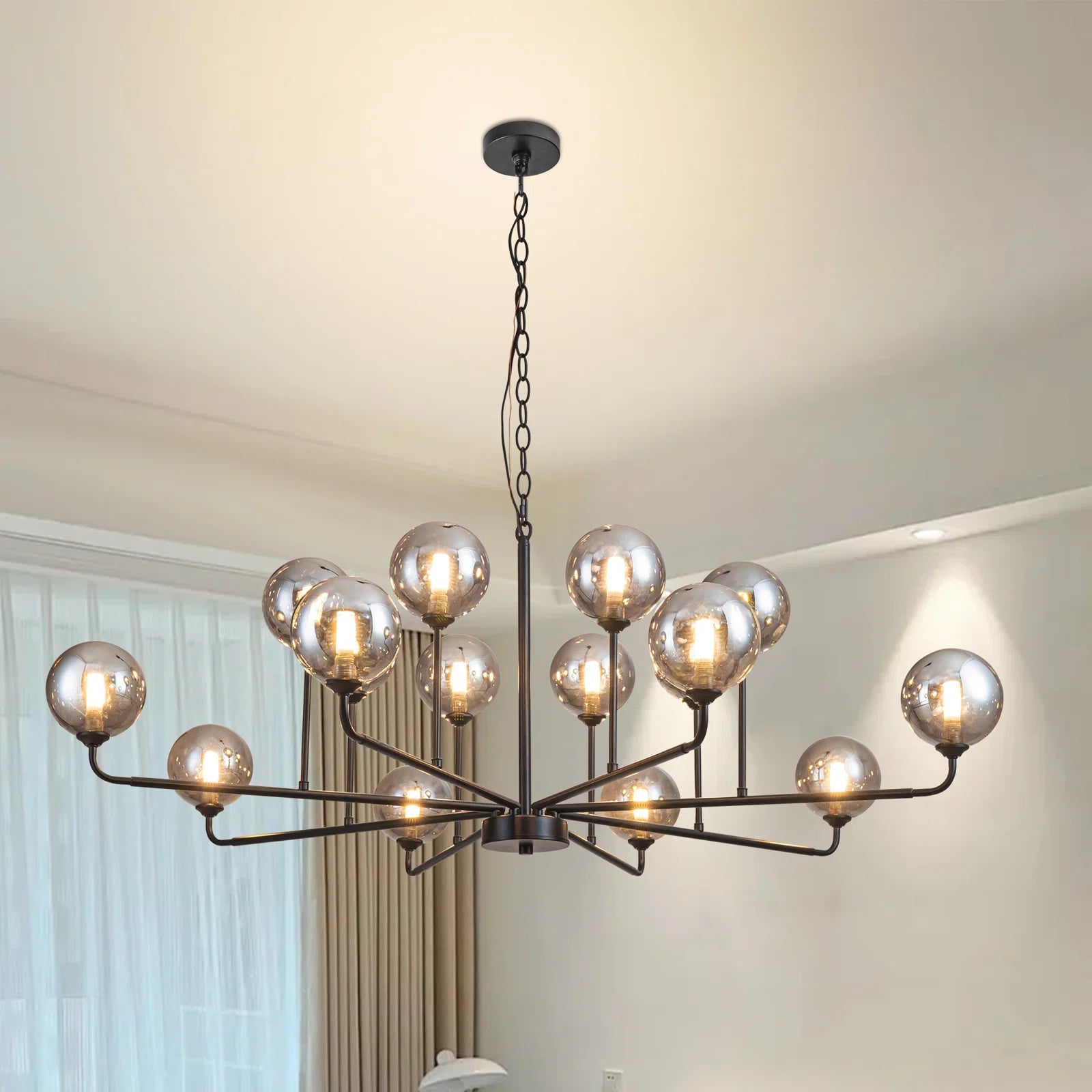 Modern Celta Smoked Glass Sputnik Chandelier - Mid Century Lighting Fixture for Dining Room, Living Room & Bedroom | Elegant Ceiling Light for Home Decor