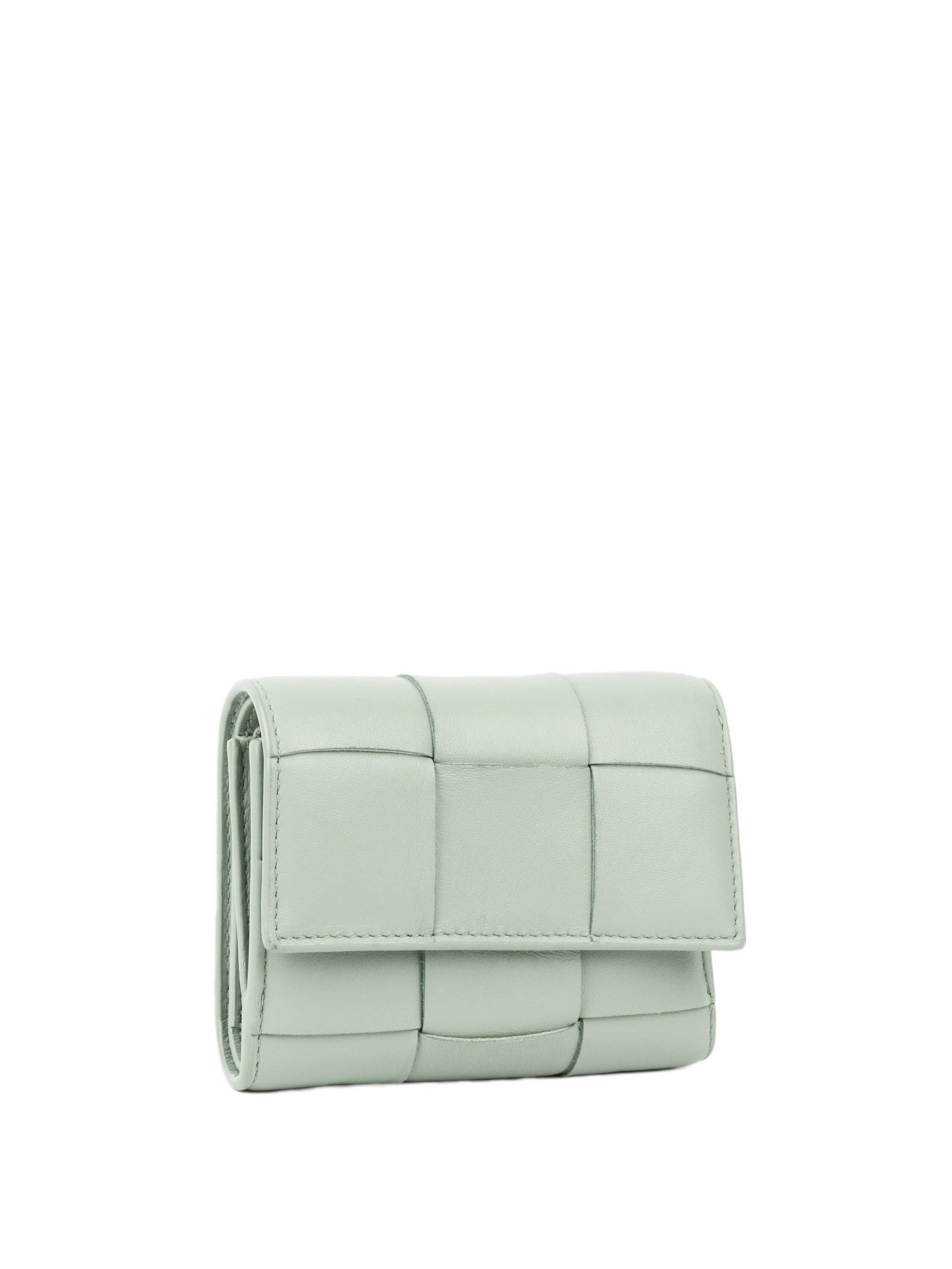 Bottega Veneta Seafoam Green Cassette Tri-Fold Zip Wallet - Luxury Leather Wallet for Men & Women - Perfect for Travel, Business & Everyday Use