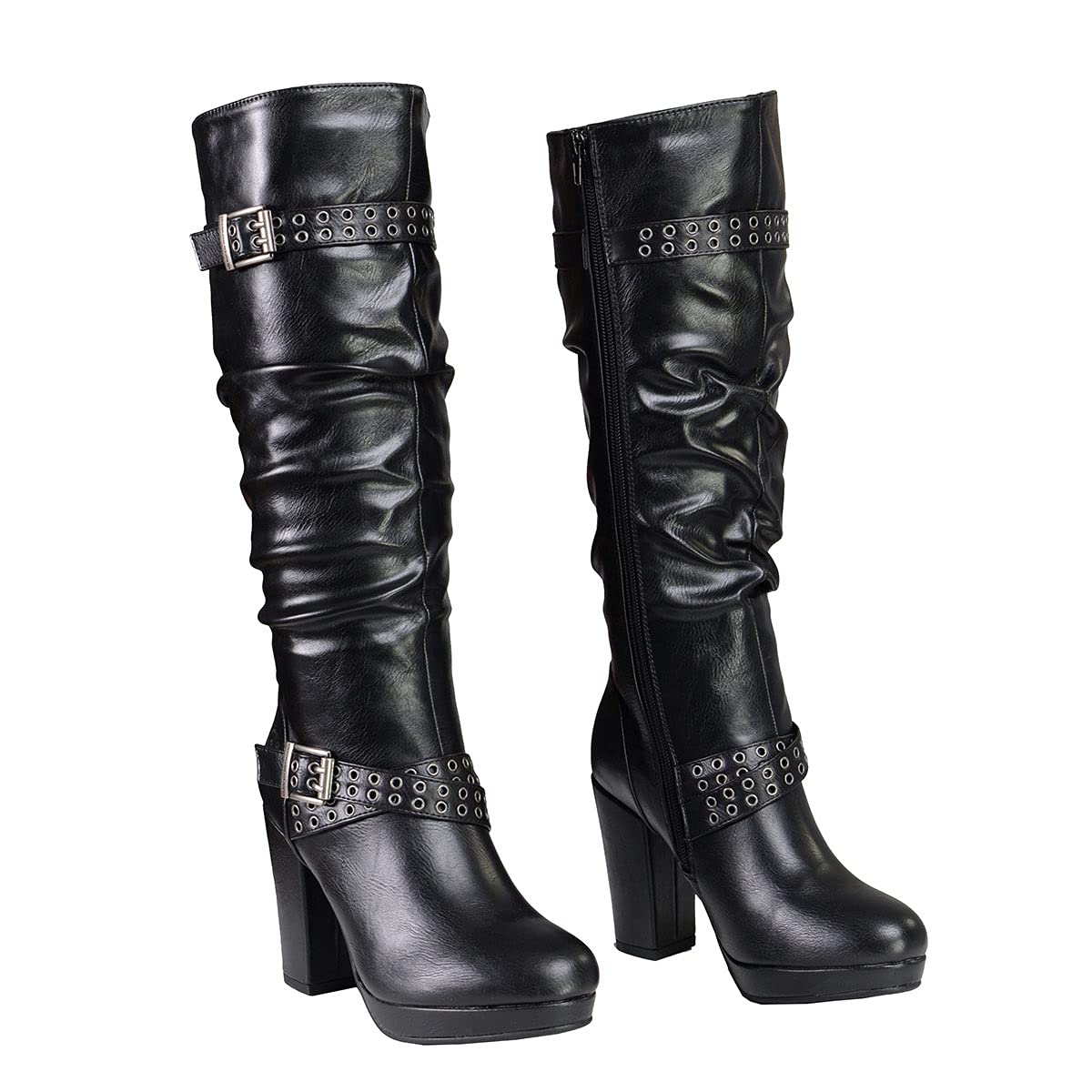 Premium Milwaukee Leather Women's Tall Black Fashion Biker Boots - Size 8 | Stylish Casual Riding & Everyday Wear for Motorcycle Enthusiasts