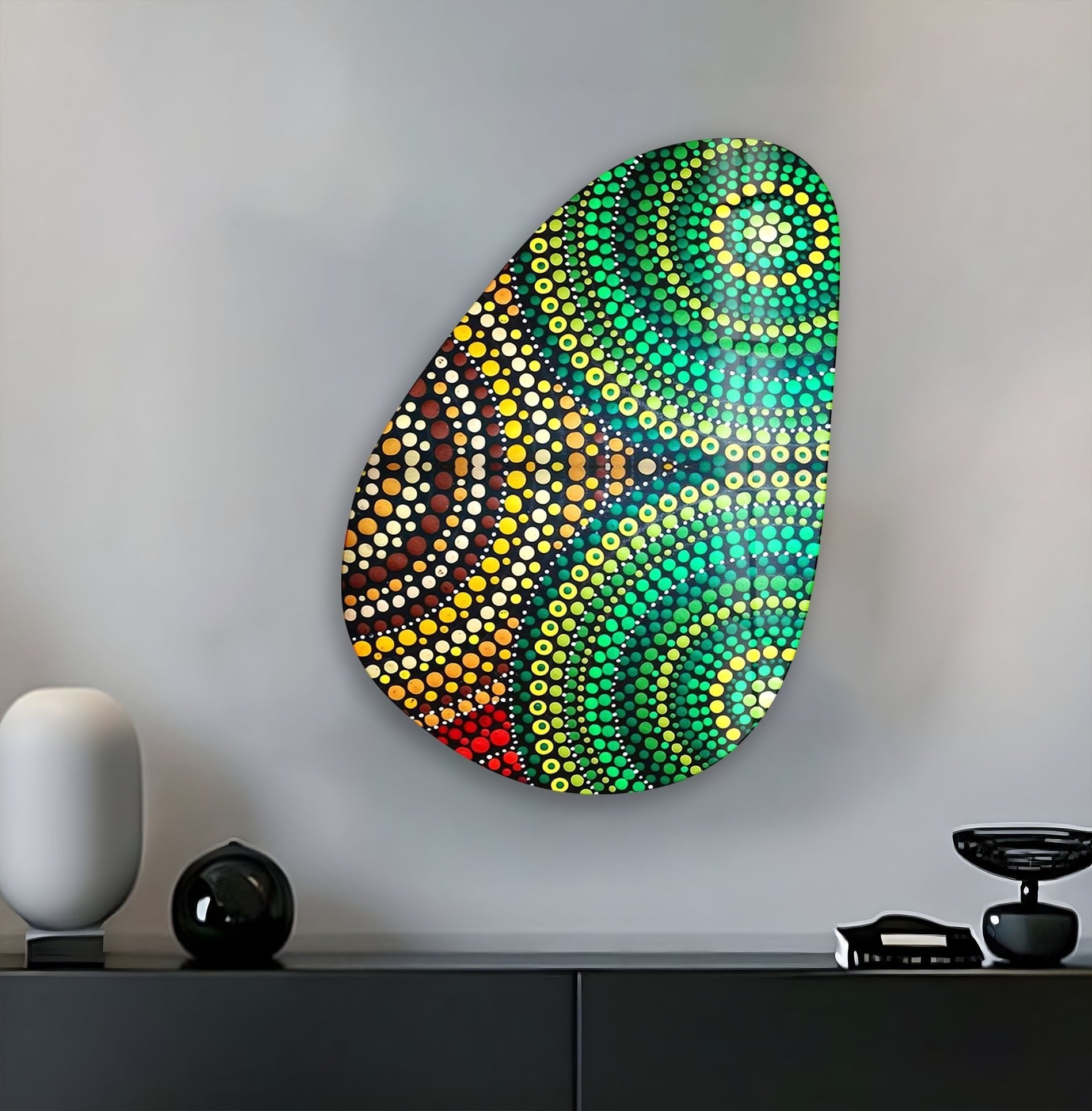 Asymmetrical Oval Mosaic Green Glass Wall Art - Handmade Modern Home Decor for Living Room, Bedroom, or Office - Unique Abstract Wall Hanging for Interior Design