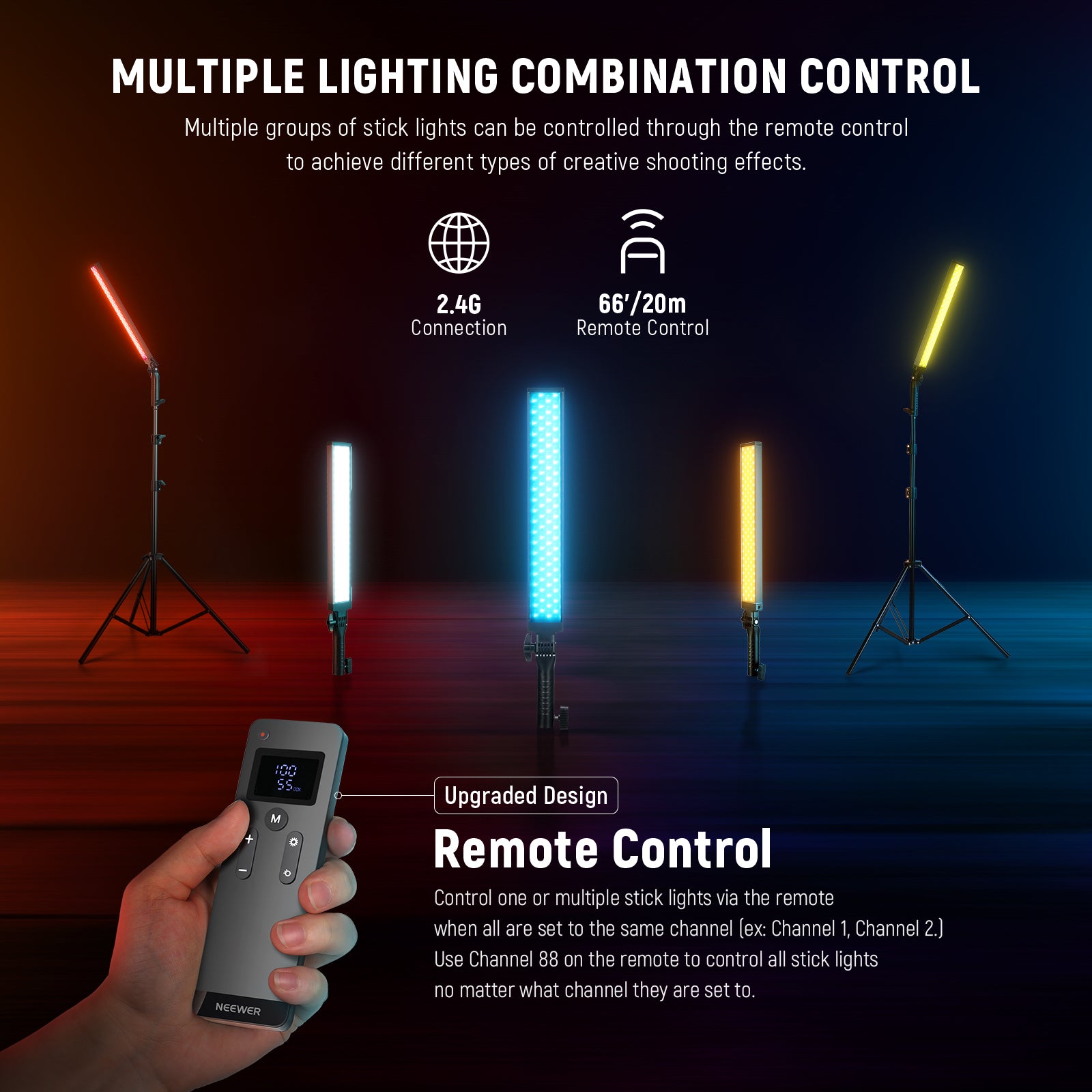 NEEWER BH20B Upgraded 21W LED Video Light Stick Kit - Professional Lighting for YouTube, TikTok, Photography & Videography - Perfect for Vlogging, Live Streaming, and Studio Shoots