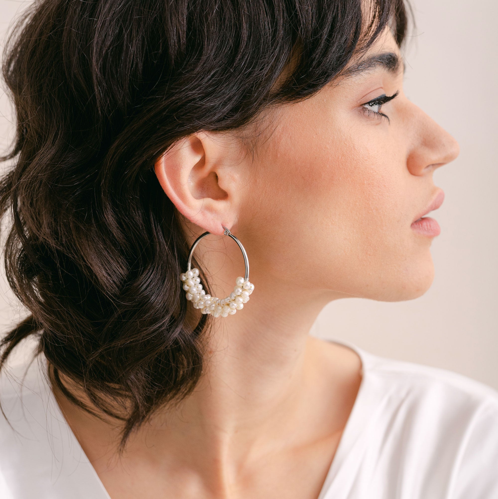 Clustered Pearl Hoop Earrings in Sterling Silver - Elegant Dangle Earrings for Women, Perfect for Weddings, Parties & Everyday Wear
