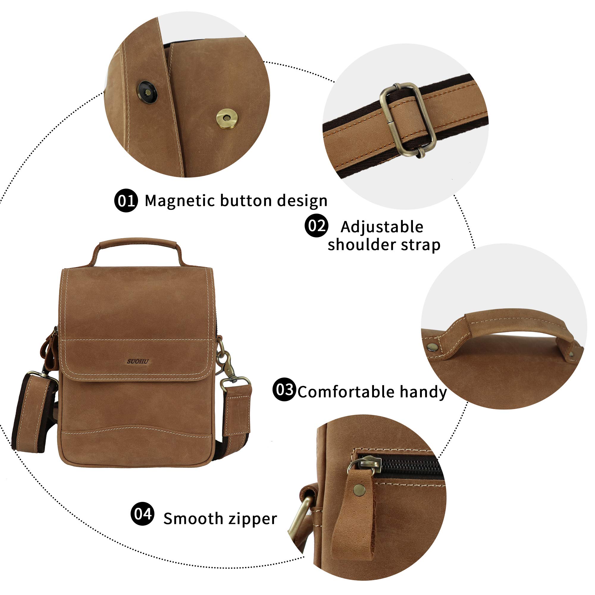 Men's Leather Retro Small Shoulder Bag - Detachable Business Messenger Bag for iPad & Essentials | Perfect for Work, Travel & Daily Commute