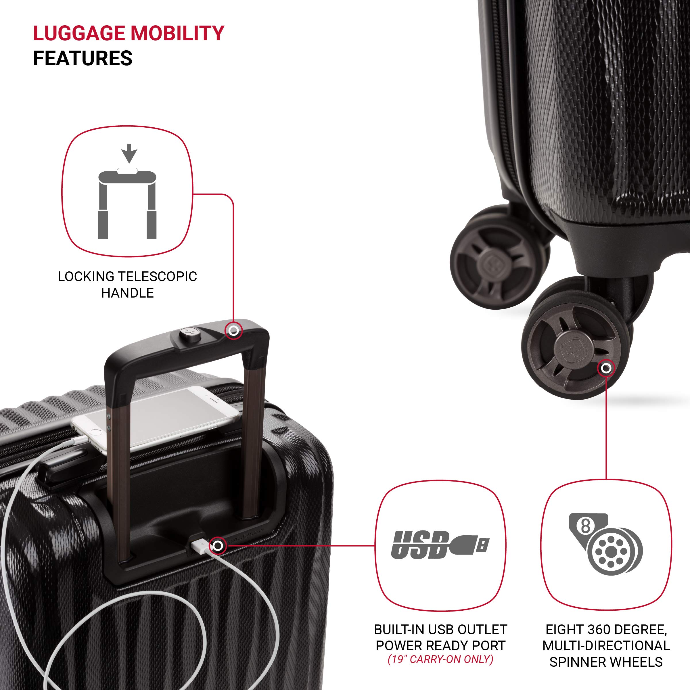 SwissGear 7272 Energie Expandable Hardside Carry-On Luggage 19-Inch with 360° Spinner Wheels & TSA Lock - Black | Perfect for Business Travel & Weekend Getaways