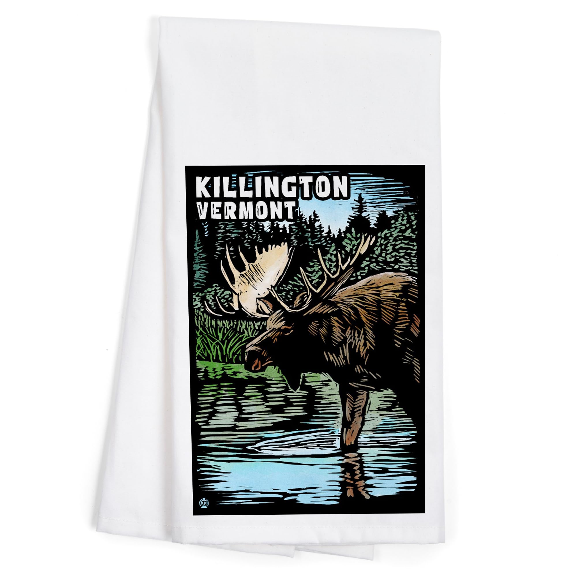 Lantern Press Killington Vermont Moose Scratchboard Tea Towel - 100% Cotton Decorative Hand Towel for Kitchen & Home - Perfect for Dish Drying, Gift Giving & Farmhouse Decor