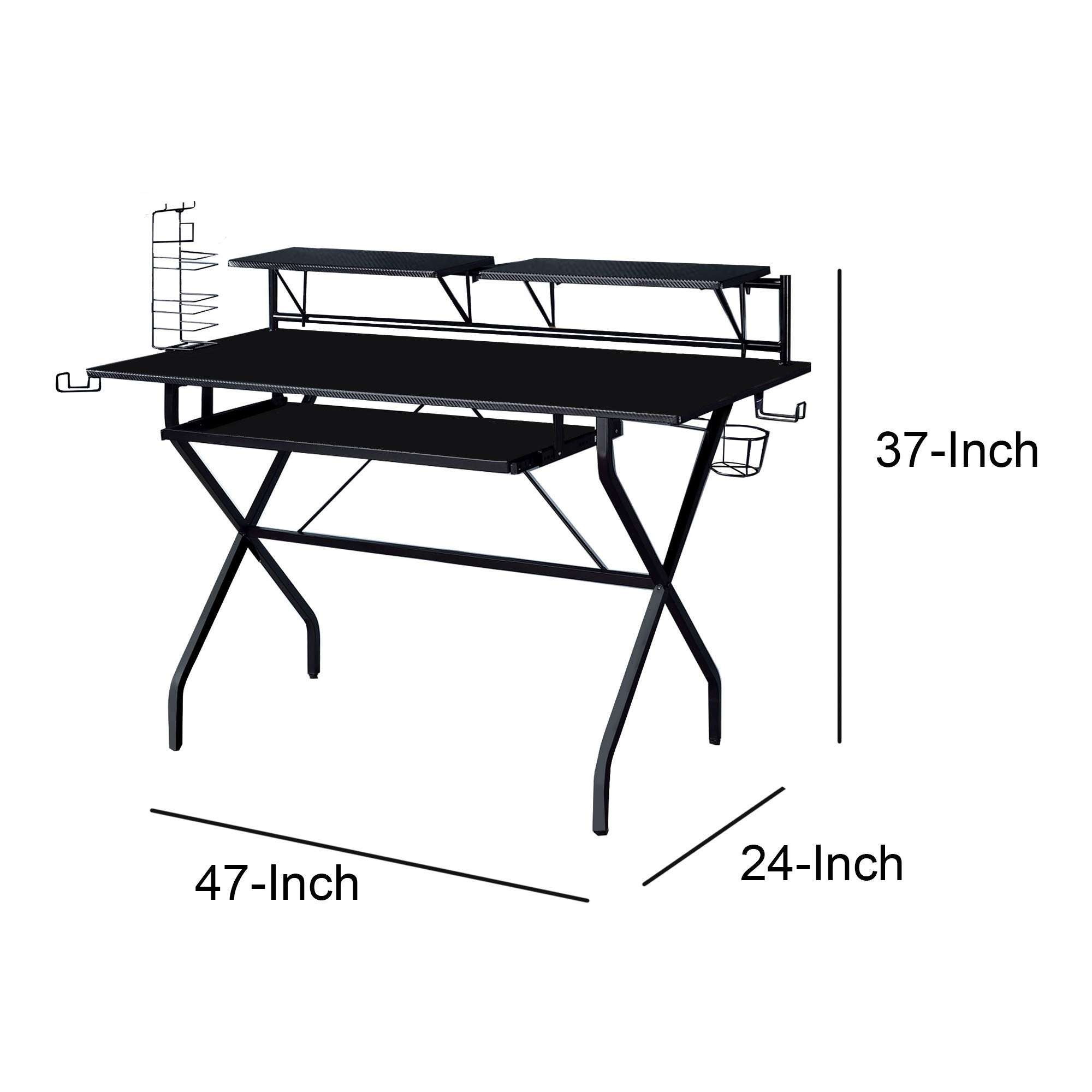Benjara Black Tubular Metal Frame Computer Desk with 2 Storage Shelves & Cup Holder - Home Office, Gaming, Study & Workspace Desk for Small Spaces