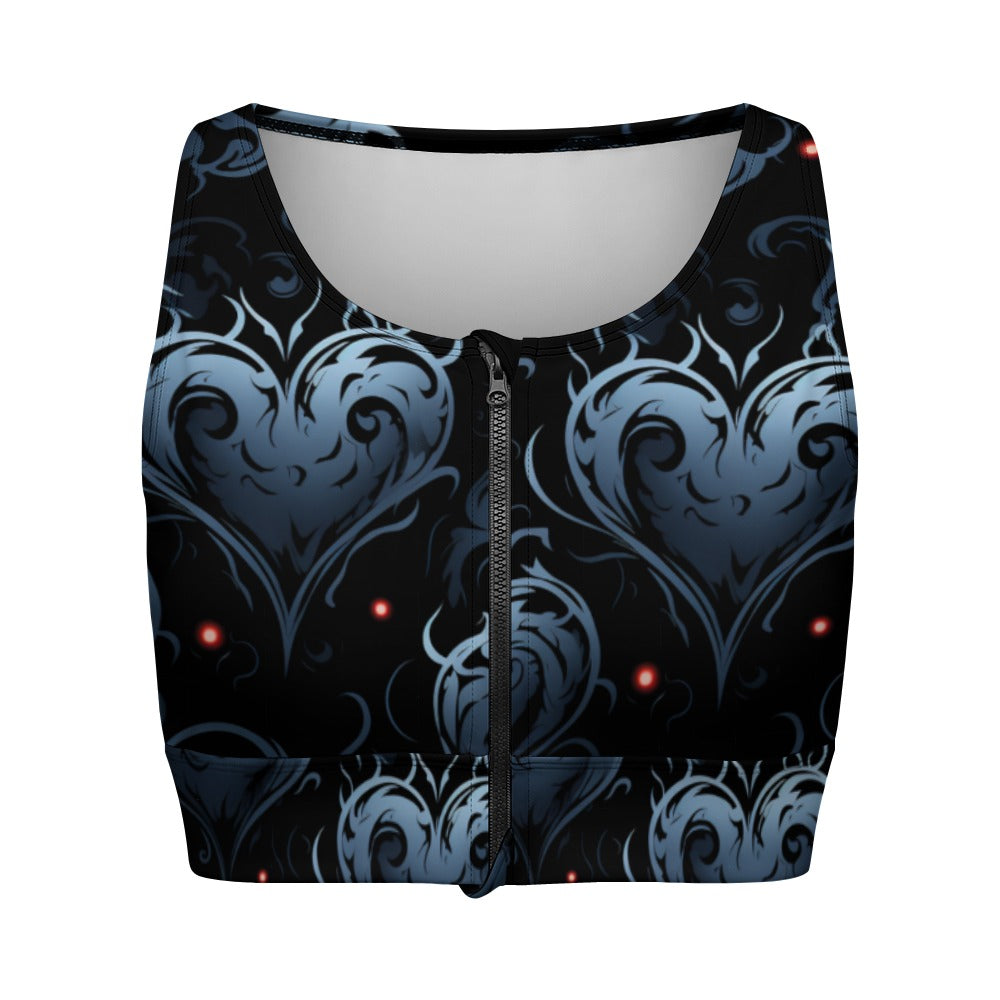 Gothic Blue Hearts Yoga Zipper Vest for Women - Stylish Workout Top with Unique Heart Design - Perfect for Yoga, Gym & Casual Wear