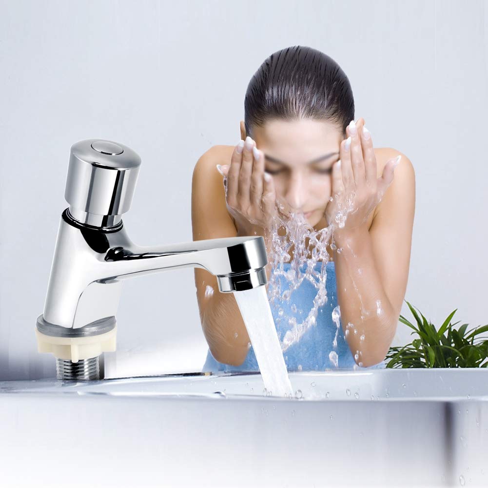 Zerone Water Saving Faucet - Chrome Plated Self-Closing Tap with Time Delay for Kitchen, Bathroom & Hotel Use | Eco-Friendly Basin Sink Faucet for Home & Public Spaces | Perfect for Water Conservation in Restaurants, Schools & Offices