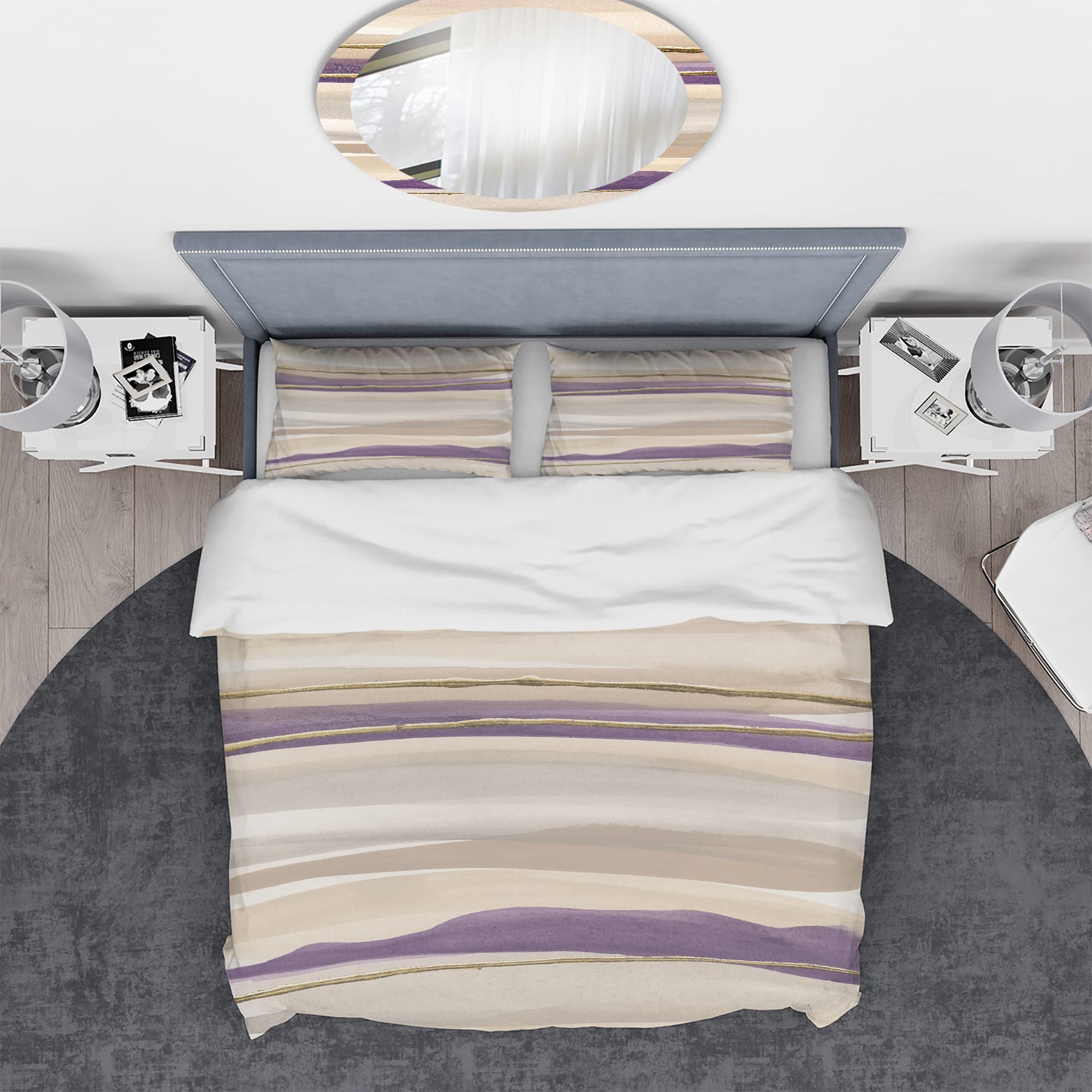 DesignQ Glam Purple III Shabby Chic Duvet Cover Set - King Size Beige Abstract Bedding (3-Piece) | All-Season Luxury Bedroom Decor for Master Bedroom, Guest Room & Airbnb