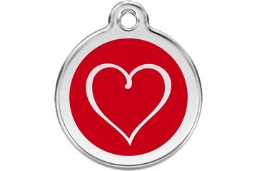 Red Dingo Custom Engraved Dog ID Tag - Personalized Tribal Heart Design, Medium Size in Red | Perfect for Pet Safety & Identification