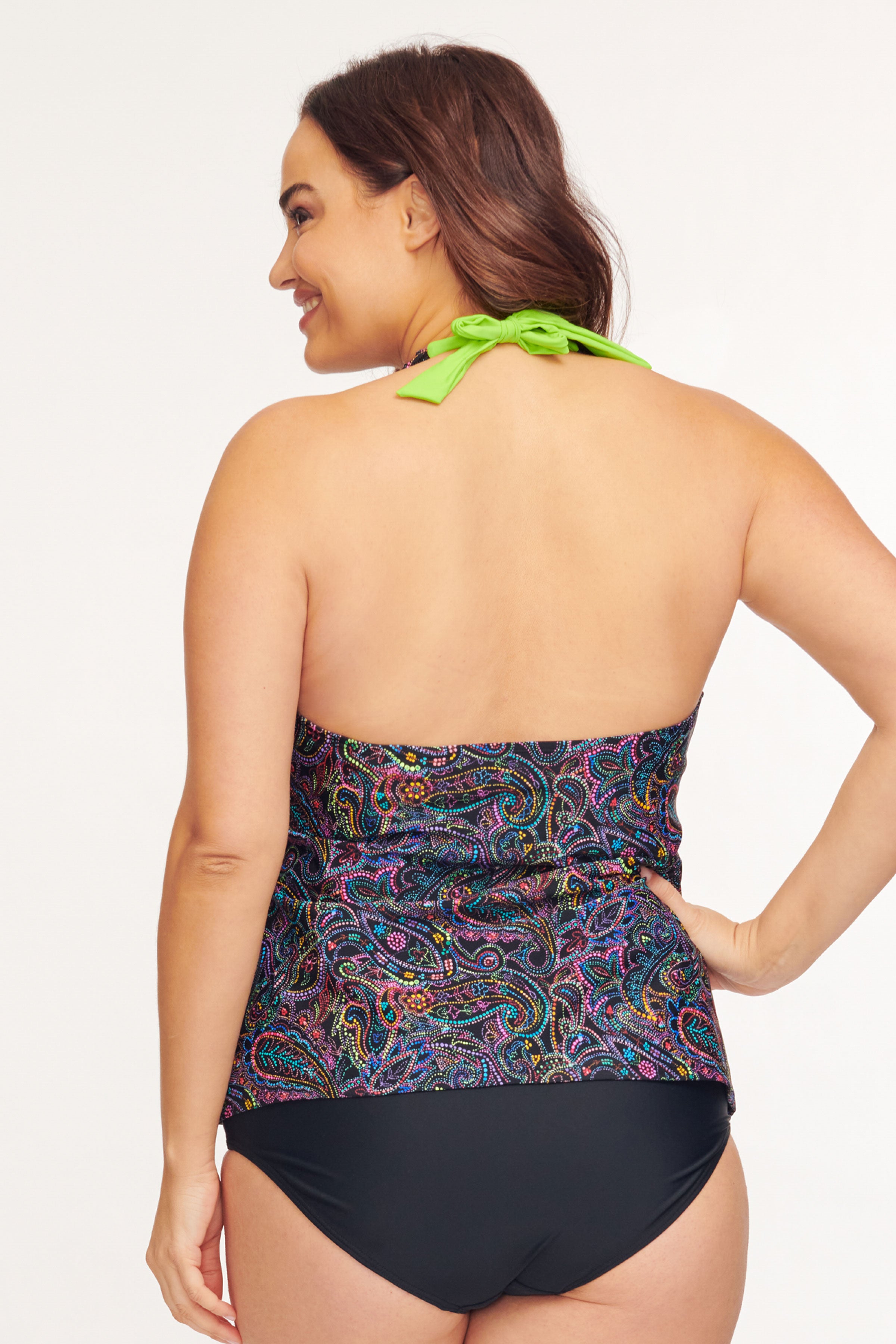 Plus Size Scallop Neckline Halter Tankini Top - Embroidered Paisley Design for Women | Perfect for Beach, Pool & Summer Vacations