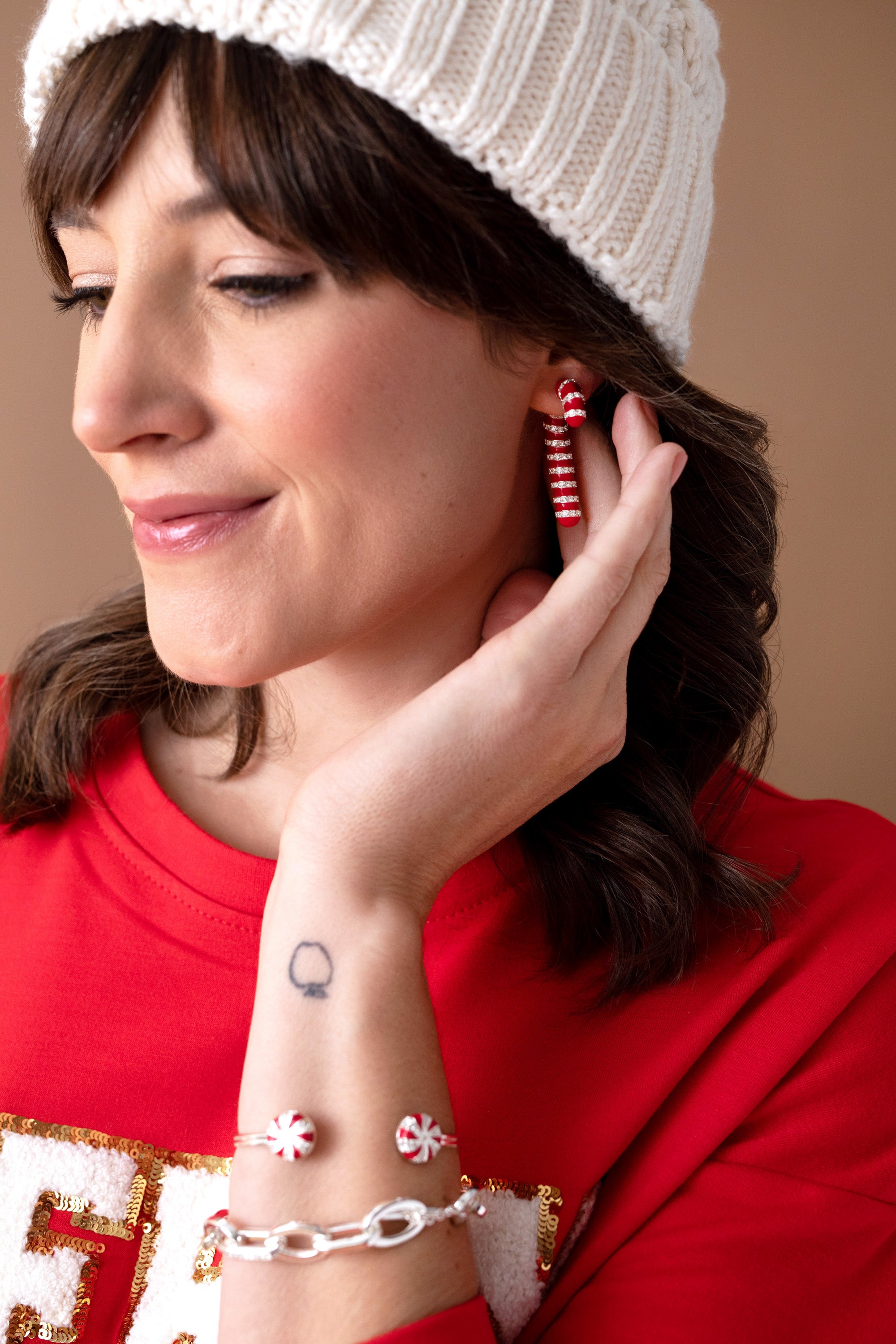 Festive Candy Cane Front Back Earrings - Christmas Holiday Jewelry for Women - Perfect for Parties, Gifts & Seasonal Outfits