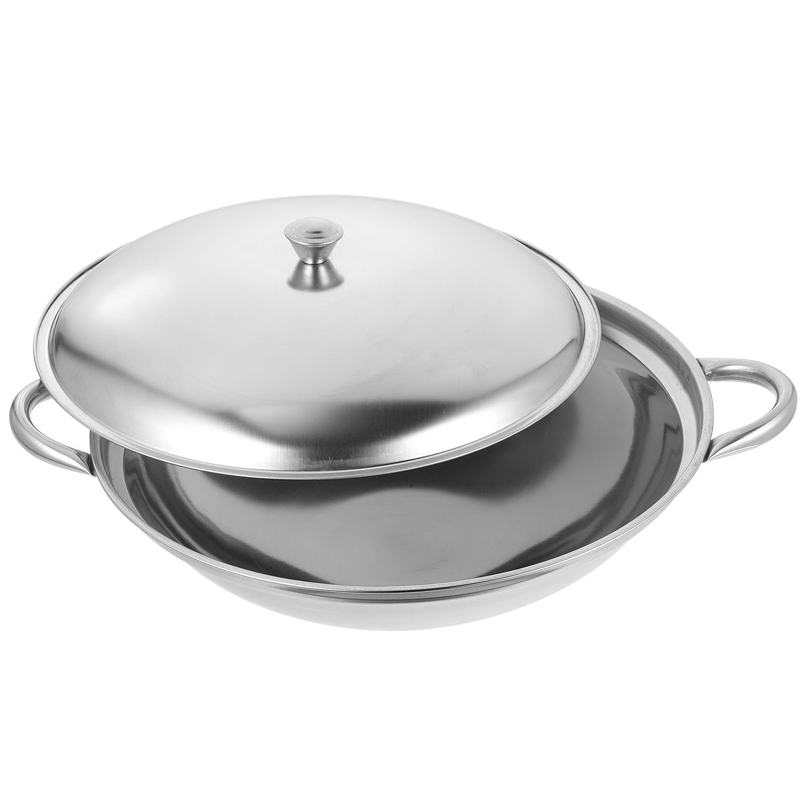 Premium Stainless Steel Wok Pan - Induction Compatible Stir Fry Pan with Double Handles for Chinese, Japanese & Shabu Hot Pot Cooking - Perfect for Home Kitchen & Restaurant Use - Ideal for Stir-Frying, Deep Frying & Hot Pot Meals