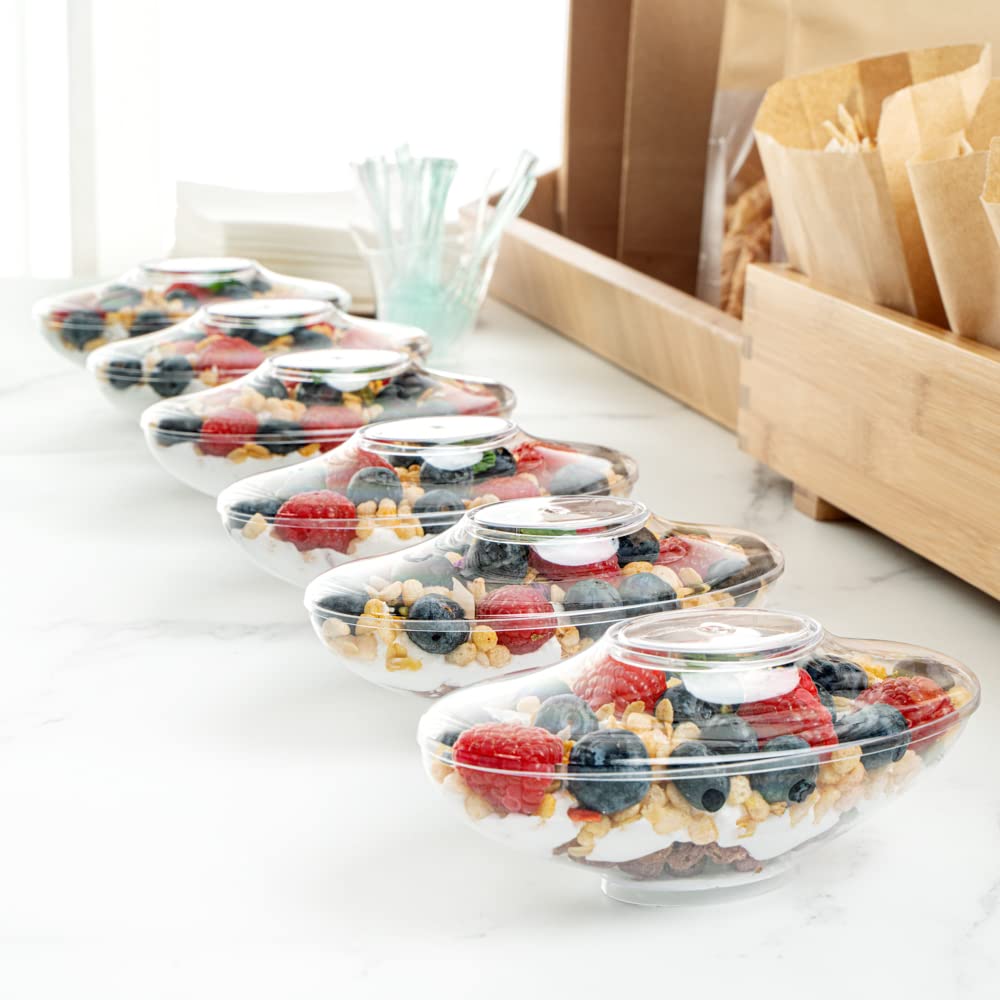 5.5 oz Clear Disposable Plastic Deli Cups with Lids - 100 Pack Oval Fruit & Appetizer Containers for Snacks, Desserts, Catering, Weddings & Birthday Parties | Perfect for Food Service, Takeout, Picnics & Party Plating