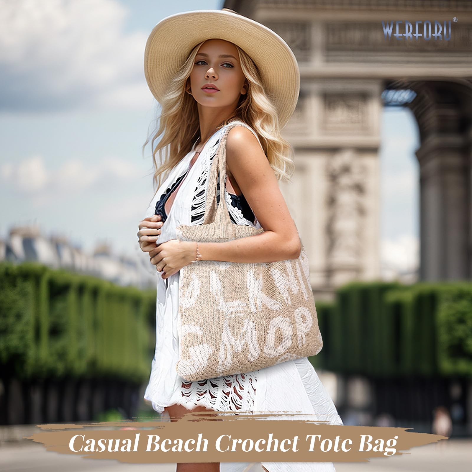 Crochet Tote Bag for Women - Boho Y2K Shoulder Bag for Summer & Travel