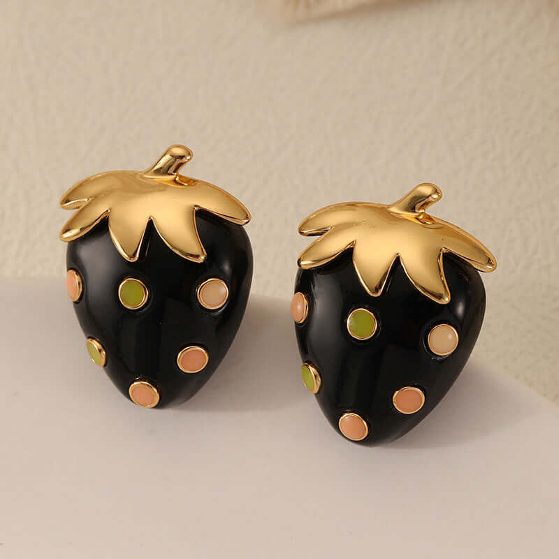 Stylish Black Strawberry Stud Earrings for Women | DMS294 | Perfect for Casual Wear, Parties & Gifts