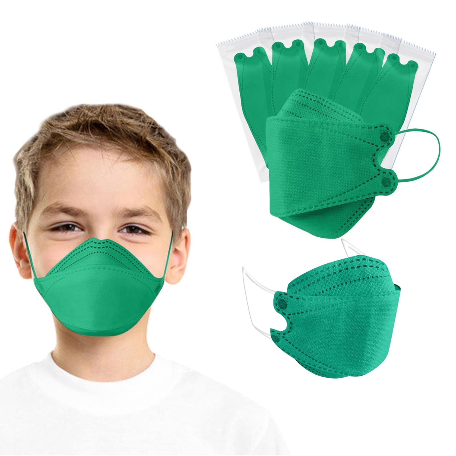 Celendi 100 Pack Kids Face Masks - 4-Ply Breathable Anti-Dust Protective Face Cover with Adjustable Nose Wire (Green) | Korea International Safety Standard | Ideal for School, Travel & Outdoor Activities