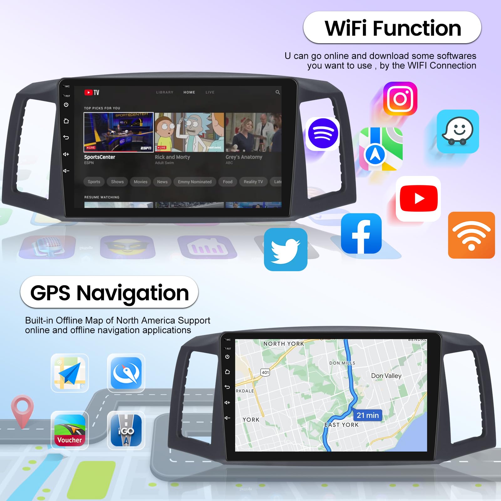8-Core 4+64GB Android Car Stereo for Jeep Grand Cherokee 2004-2007 - 10.1 Inch IPS Touchscreen (1280x720) - Wireless CarPlay & Android Auto - DSP 32EQ / WiFi/GPS + AHD Backup Camera - Upgrade Your Ride with Smart Navigation & Entertainment