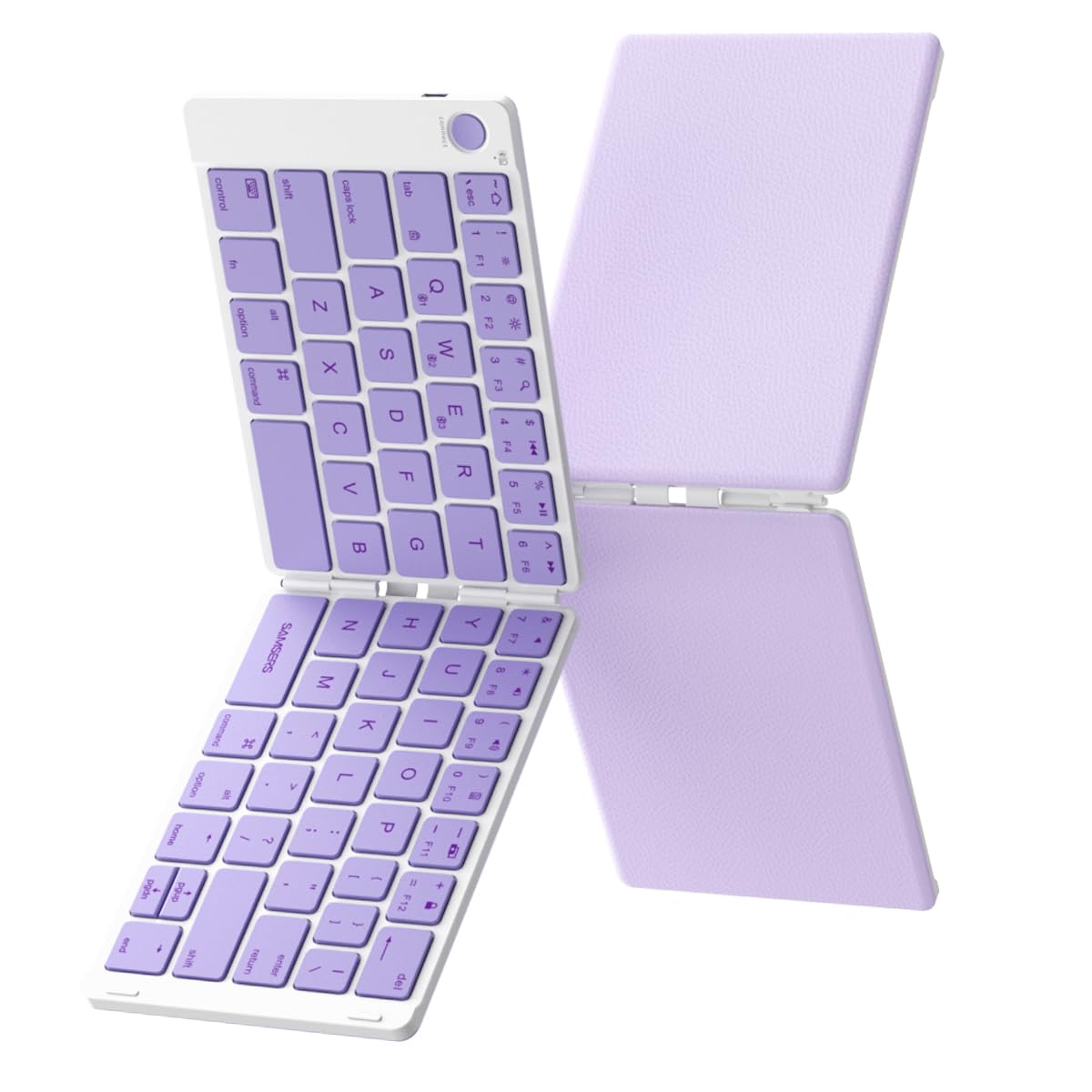 Samsers Wireless Folding Bluetooth Keyboard - Full-Size Portable Travel Keyboard for iOS Android Windows Devices - Syncs with 3 Devices - Roland Purple - Perfect for Business Travel, Coffee Shops & Remote Work