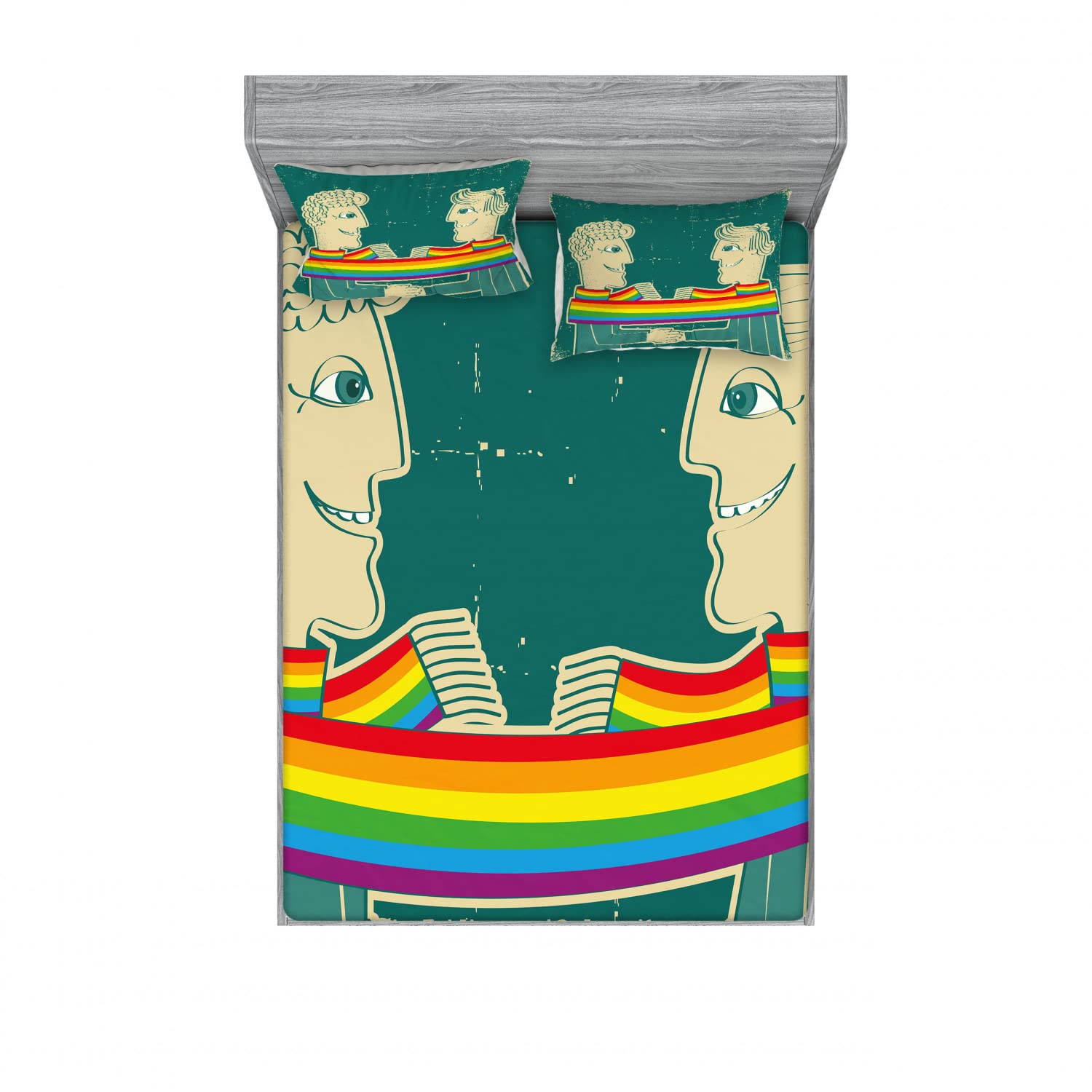 Ambesonne Pride 2-Piece King Size Fitted Sheet Set with 4 Pillow Shams - Rainbow Gay Couple Design Bedding Collection - Soft Microfiber Sheets for LGBT Themed Bedroom Decor - Perfect for Pride Month, Anniversary Gifts & LGBTQ Couples