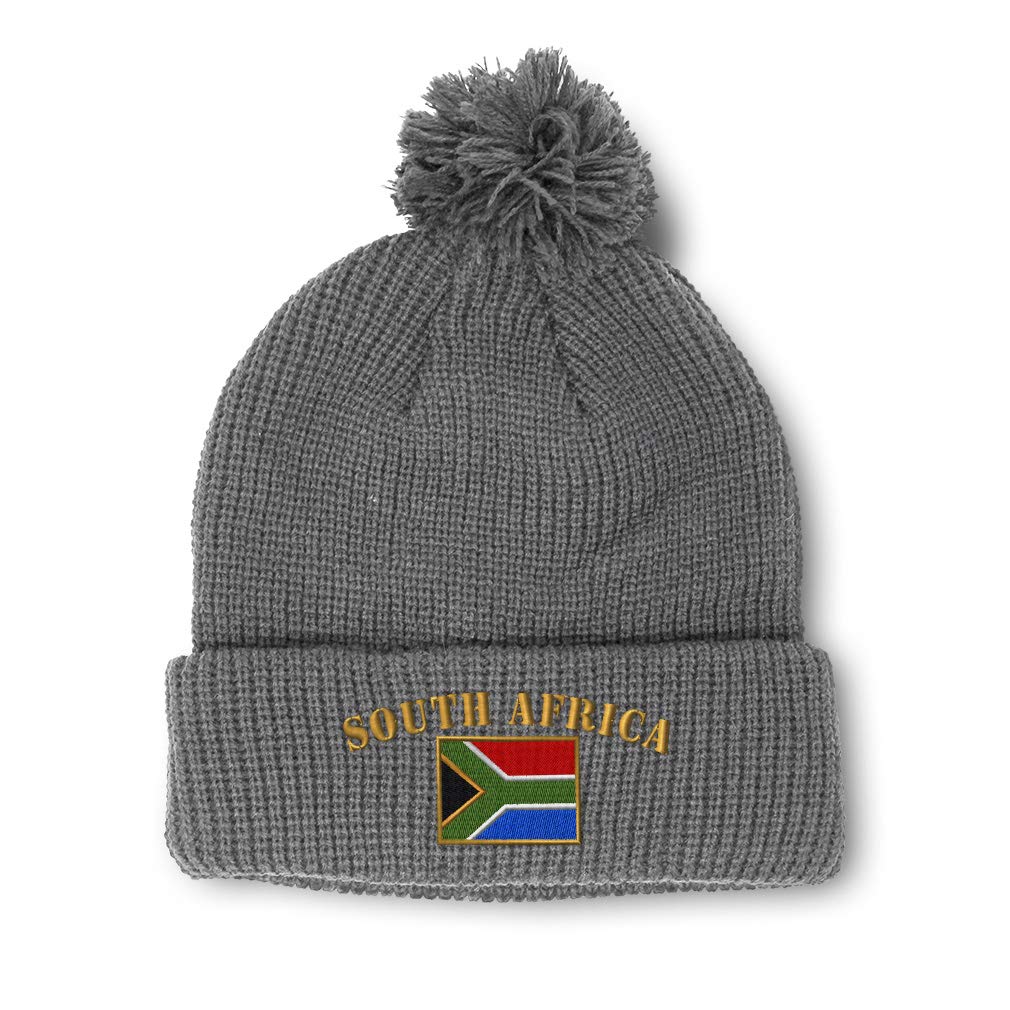 Speedy Pros Women's South Africa Flag Embroidered Pom Pom Beanie - Acrylic Skull Cap Winter Hat for Men & Women - One Size Fits Most - Perfect for Outdoor Sports & Cold Weather Activities