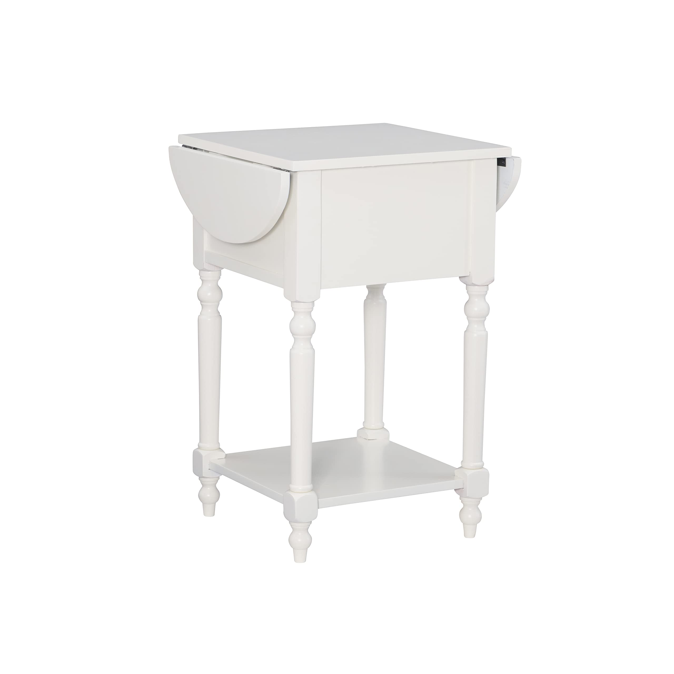 Powell Furniture Shiloh Drop Leaf Accent Table - Antique White Small Side Table for Living Room, Bedroom & Entryway | Compact Space-Saving Design