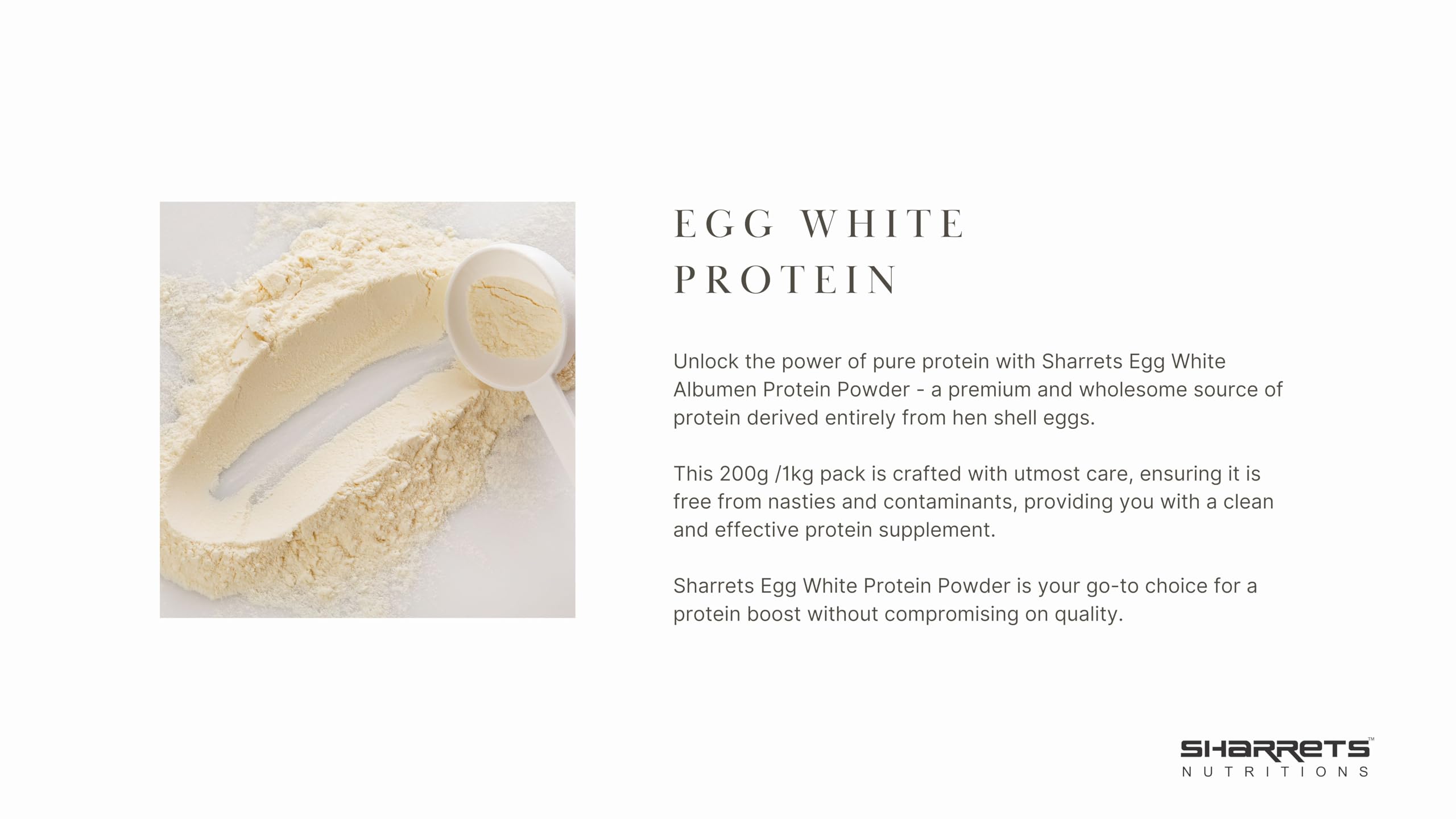 Sharrets Egg White Albumen Protein Powder with Cocoa - 200g | Pure Whey-Free Protein Supplement for Muscle Building & Recovery | Perfect for Post-Workout Shakes, Baking & Healthy Smoothies