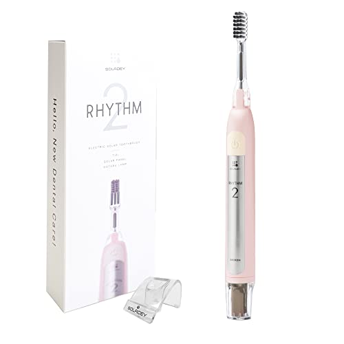 SOLADEY Rhythm 2 Ionic Power Electric Toothbrush with Solar Panel & TiO2 Semiconductor - Baby Pink | Eco-Friendly Solar Toothbrush for Whitening & Plaque Removal - Perfect for Travel & Daily Oral Care