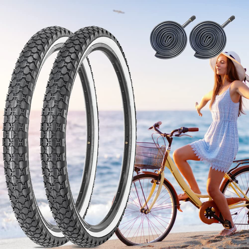 24 x 2.125 Inch Folding Bicycle Tire - Replacement Bike Tires for Beach Cruiser, Mountain & Commuter Bikes | Durable, Puncture-Resistant for Smooth Rides on Sand, Pavement & Trails