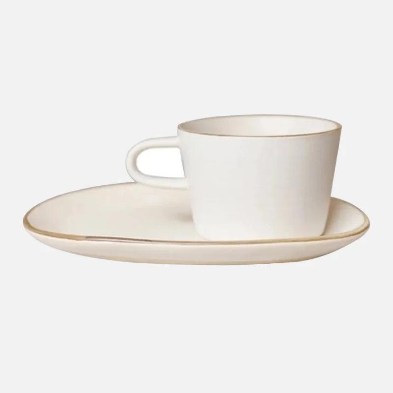 Premium Stoneware Cup and Saucer Set - Elegant Coffee & Tea Set for Home, Cafe, or Restaurant Use - Durable Ceramic Contour Design - Perfect for Espresso, Cappuccino, and Afternoon Tea