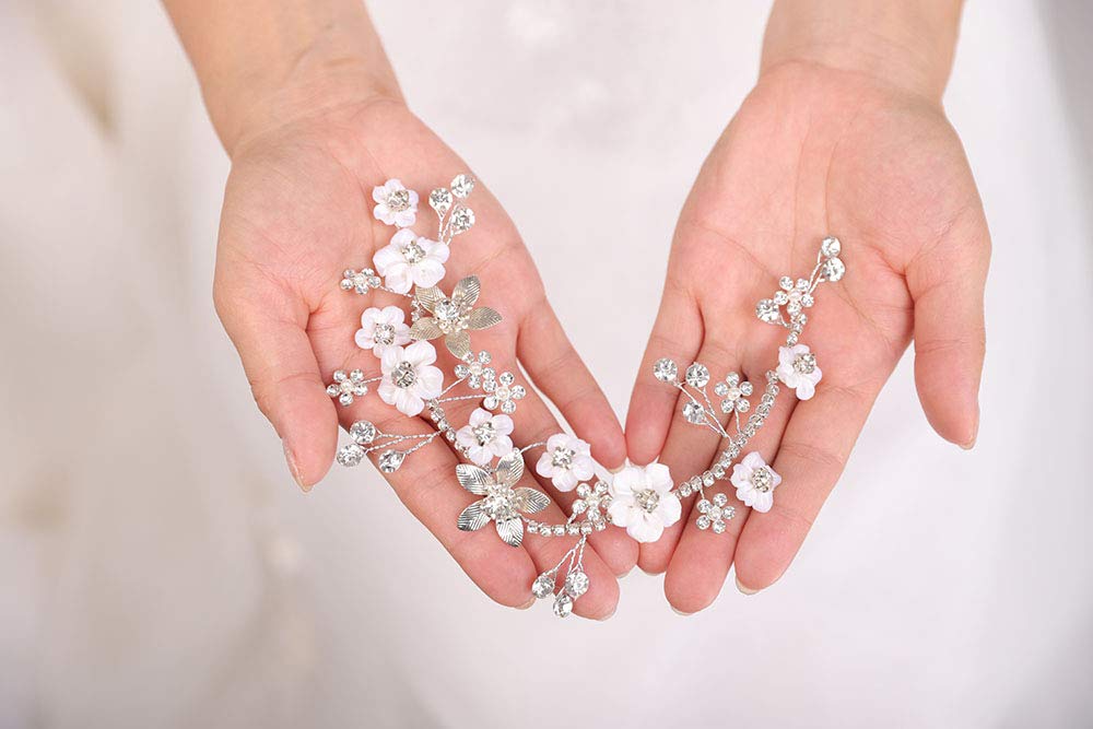 Denifery Silver Pearl Hair Vine Headband - Bridal Wedding Floral Hairpiece with Rhinestones, Leaves & Flowers for Women | Perfect for Weddings, Prom, Parties & Special Occasions