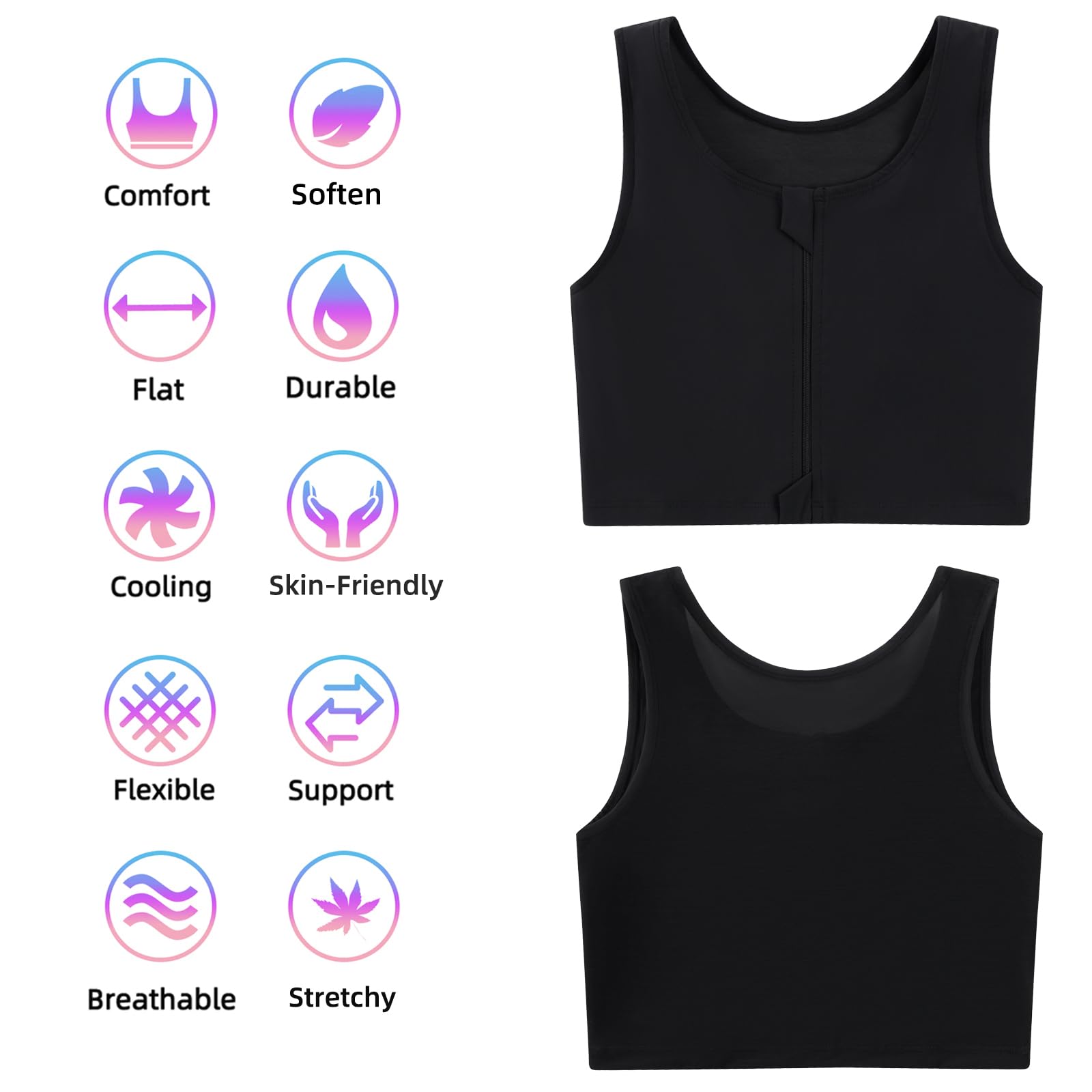 FTM Chest Binder Zip Up - Breathable Transgender Binder for Half Chest Compression - Perfect for Binding, Cosplay, and Everyday Comfort