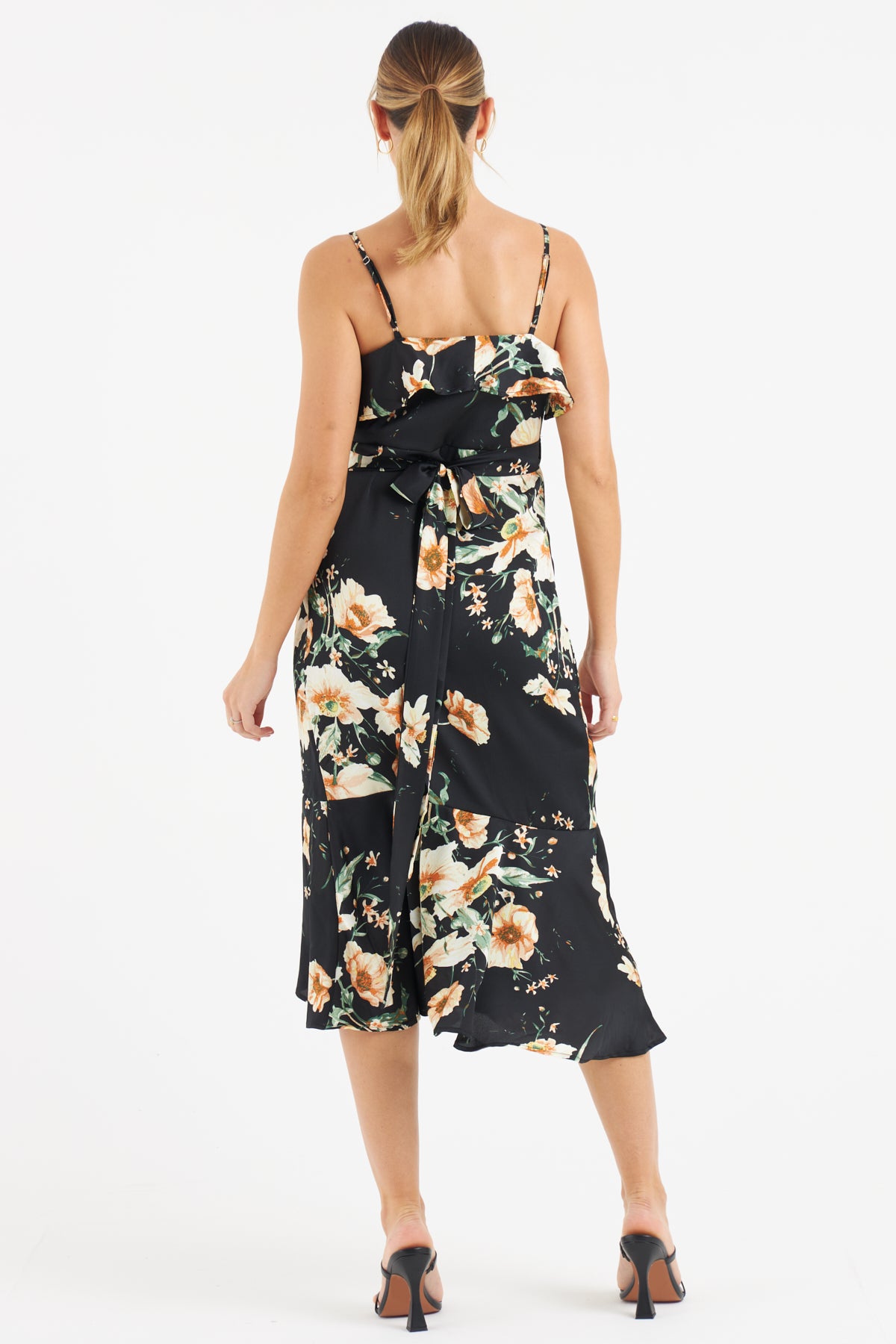 Lewie Wrap Dress for Women - Elegant Black Flowy Midi Dress with V-Neck & Belt - Perfect for Office, Date Night & Special Occasions