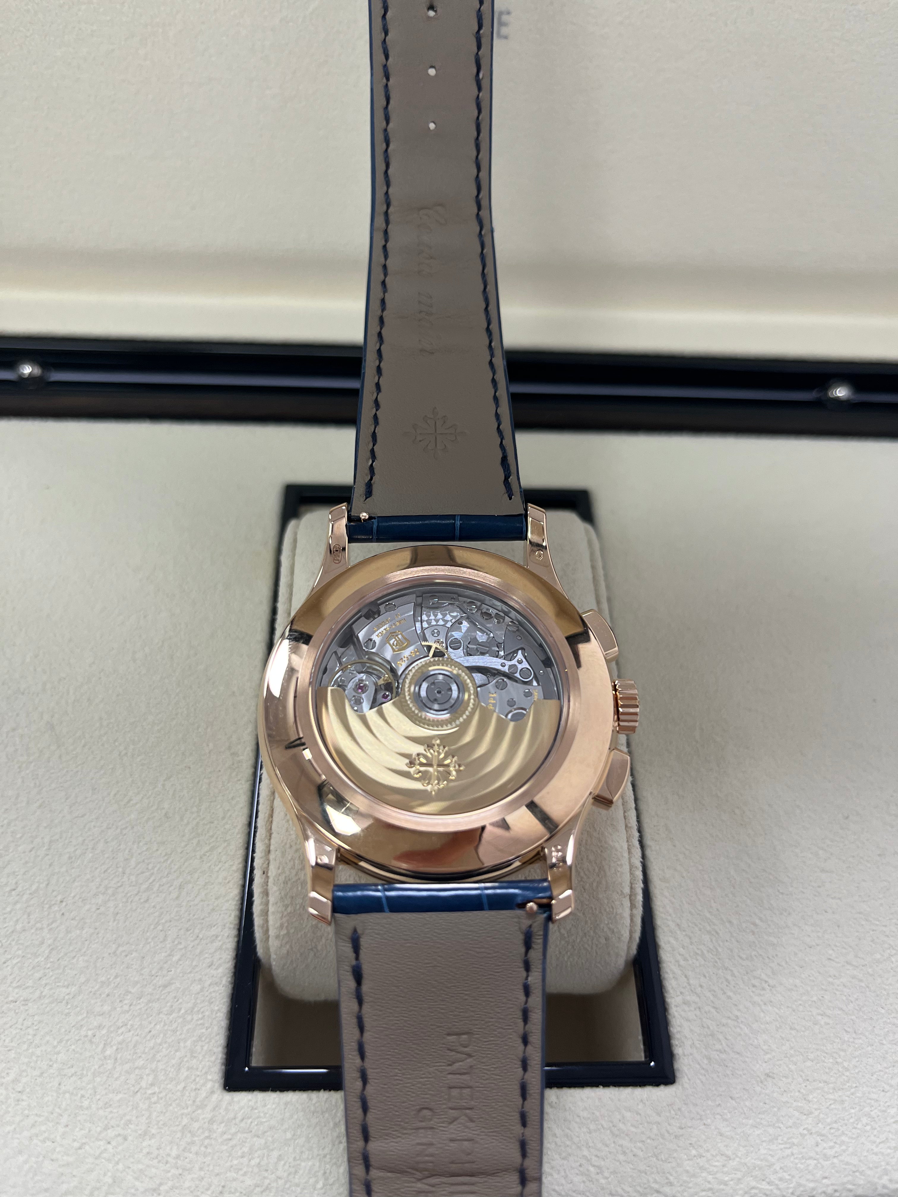 Patek Philippe Annual Calendar Chronograph 5905R-010 Men's Watch - Luxury Rose Gold Blue Dial Automatic Watch for Business & Formal Occasions