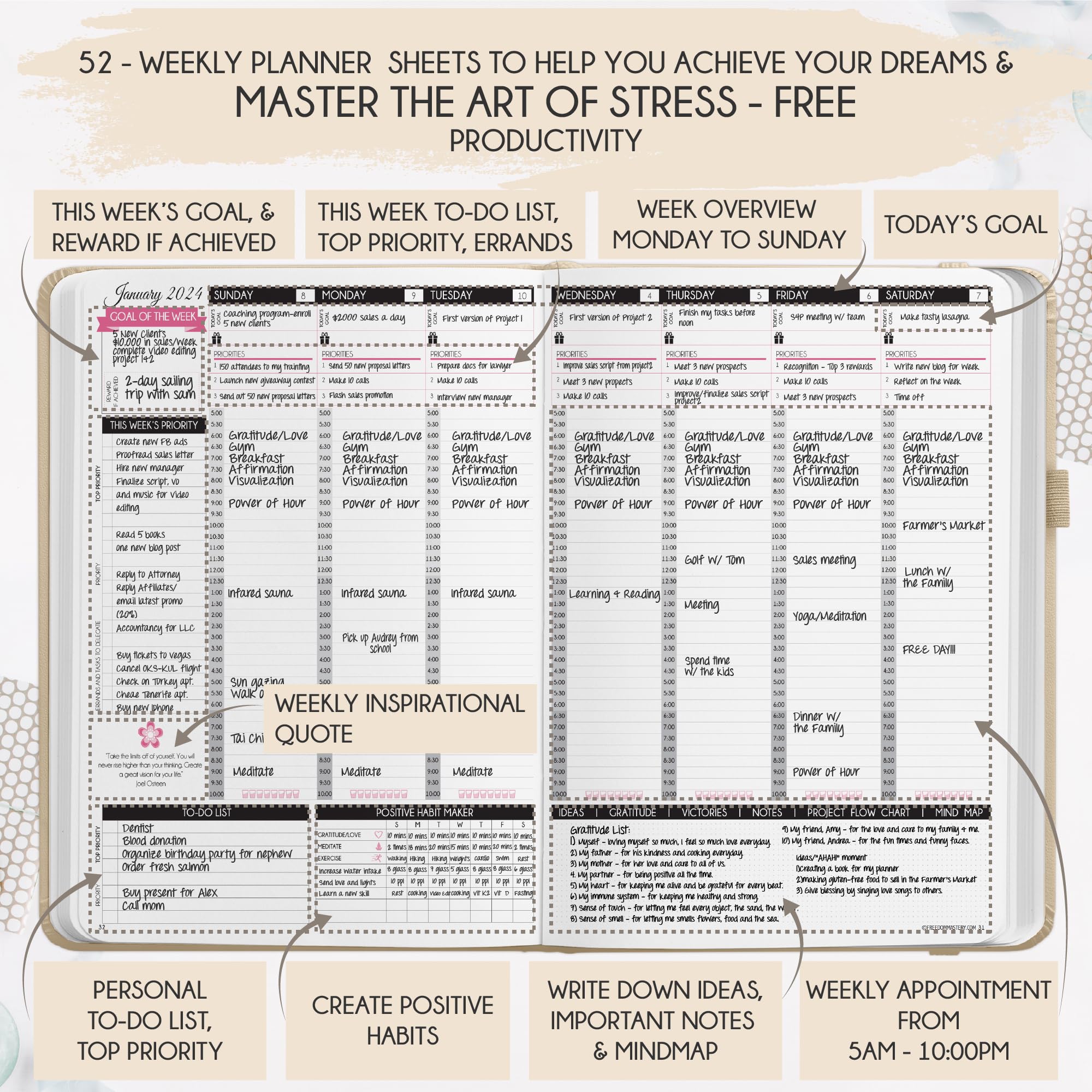 2025 Law of Attraction Planner - Productivity & Goal Setting Planner with Hourly, Weekly & Monthly Layouts | 12-Month Life Organizer, Gratitude Journal, Vision Board | Perfect for Manifestation, Self-Improvement & Daily Planning | Includes Gift Box & Stickers