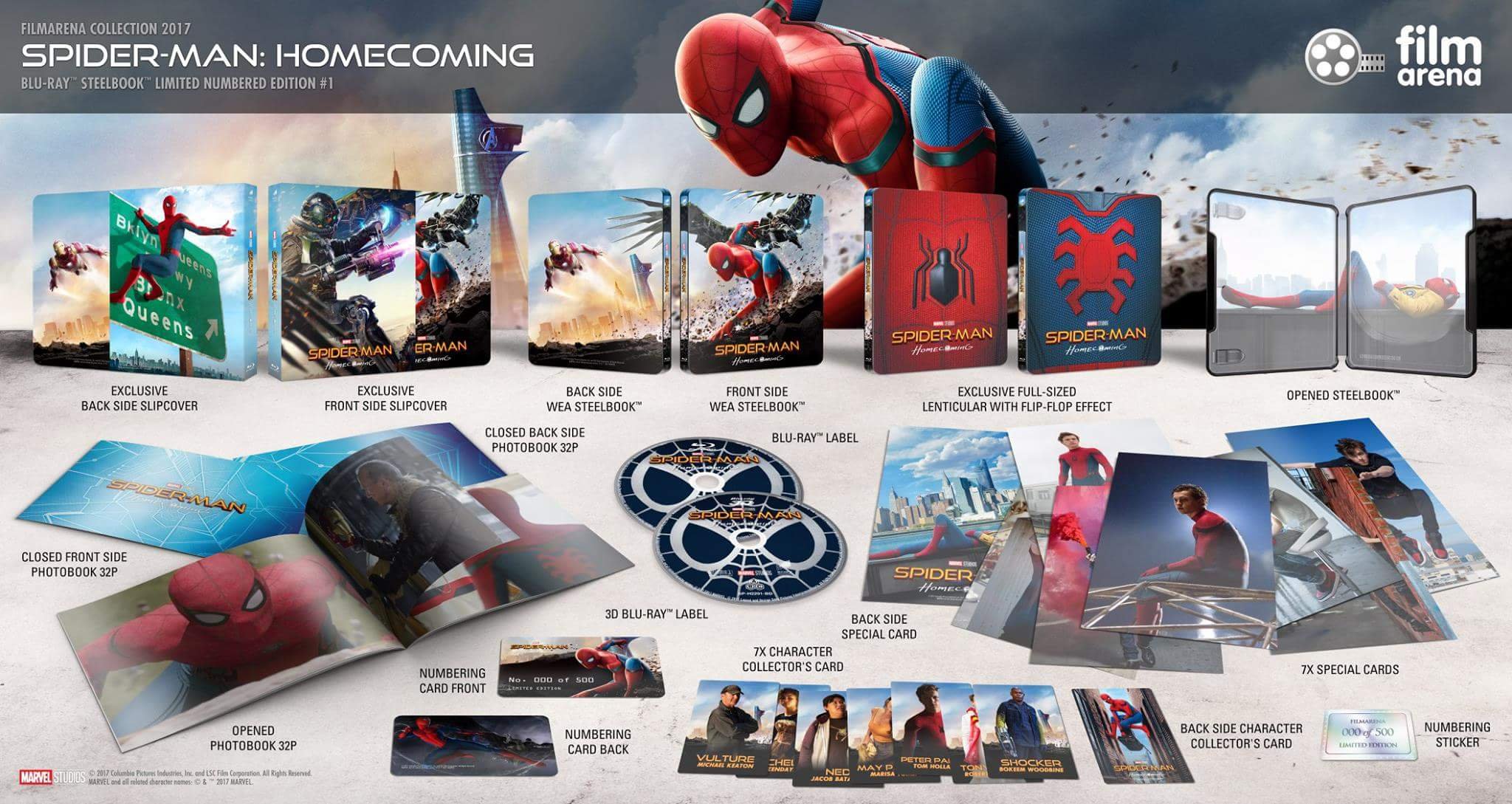 Spider-Man Homecoming 3D & 2D Blu-ray Steelbook - FilmArena Exclusive Edition #1 with Full Slip & Lenticular Magnet (Region Free) - Perfect for Marvel Collectors & Home Theater Enthusiasts