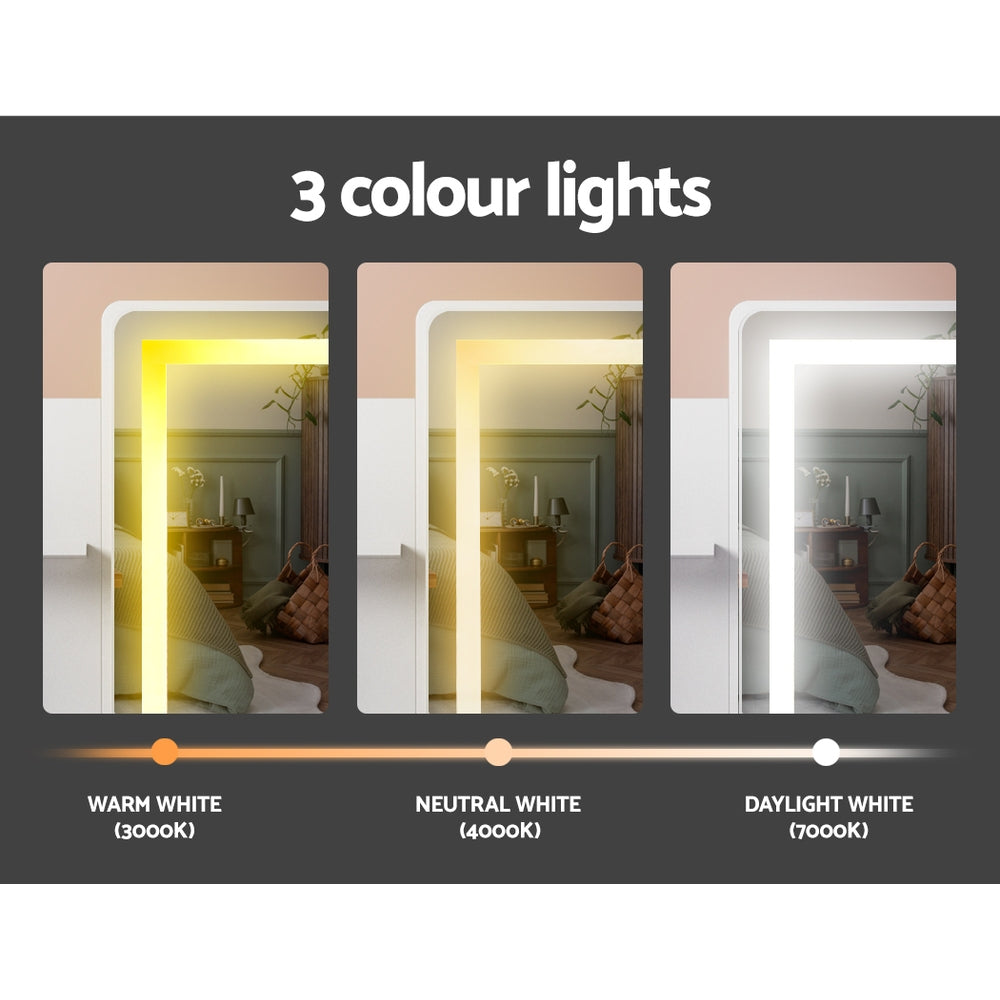 Doris LED Vanity Mirror with Stool Set - Adjustable Brightness Touch Screen Makeup Mirror for Bedroom & Bathroom - White (Perfect for Makeup Application, Skincare Routine & Home Decor)