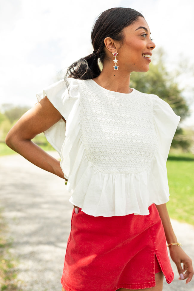 How Far You've Come White Smocked Knit Top - Women's Casual Lace Blouse for Summer, Date Night & Special Occasions