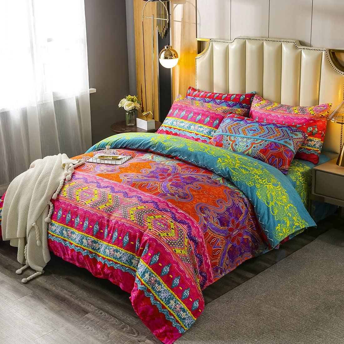 Feelyou Bohemian Duvet Cover Set 3-Piece King Size - Exotic Boho Style Bedding with Zipper Closure, Soft Microfiber Comforter Cover with Vibrant Print - Perfect for Bohemian Bedroom Decor, Guest Rooms & Cozy Retreats