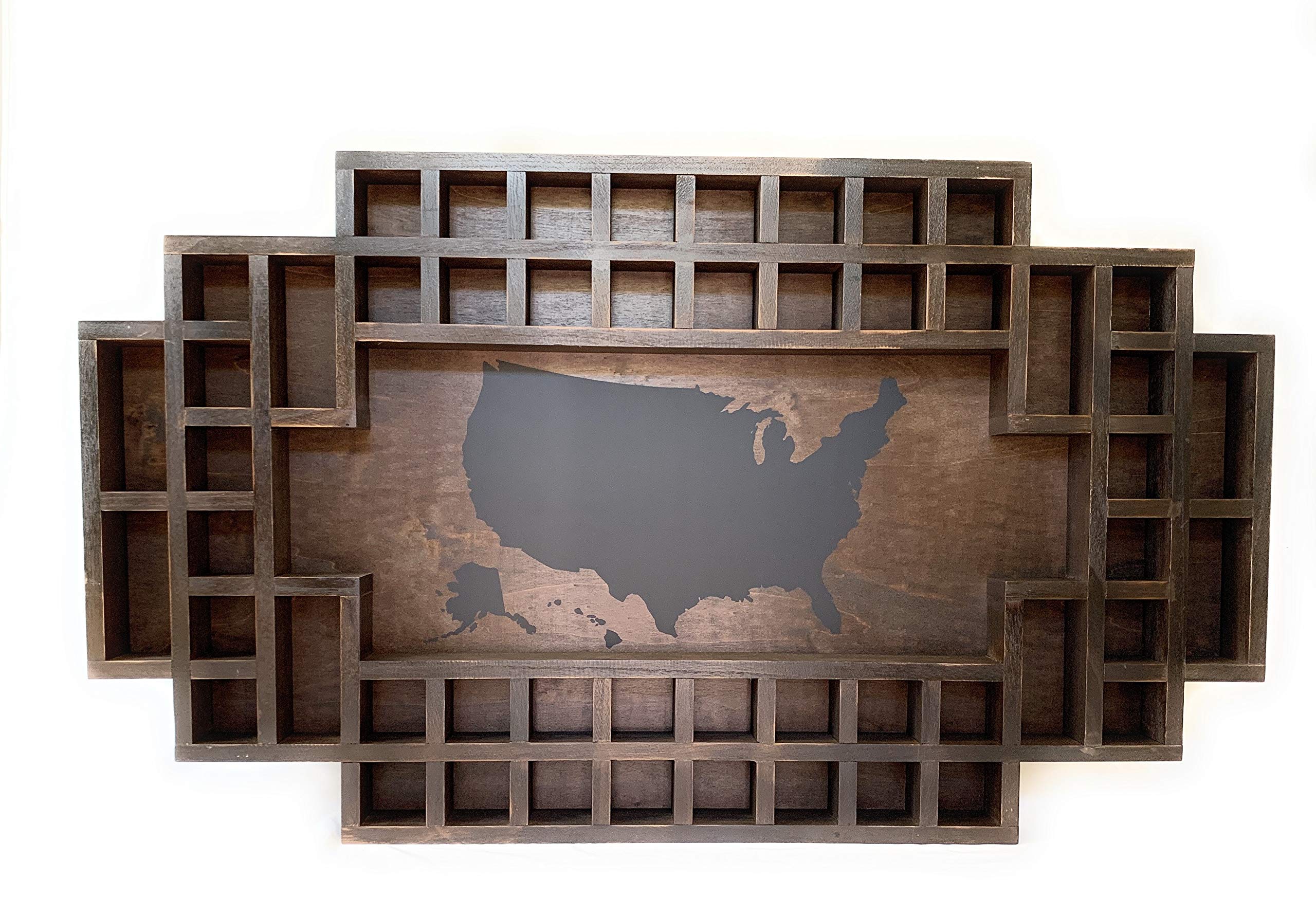 52-Slot Shot Glass Display Frame - Solid Wooden Holder for Shot Glass Collection - US Map Design (46.5x28 Inches) - Perfect for Home Bars, Man Caves & Collector Displays - Mahogany Finish
