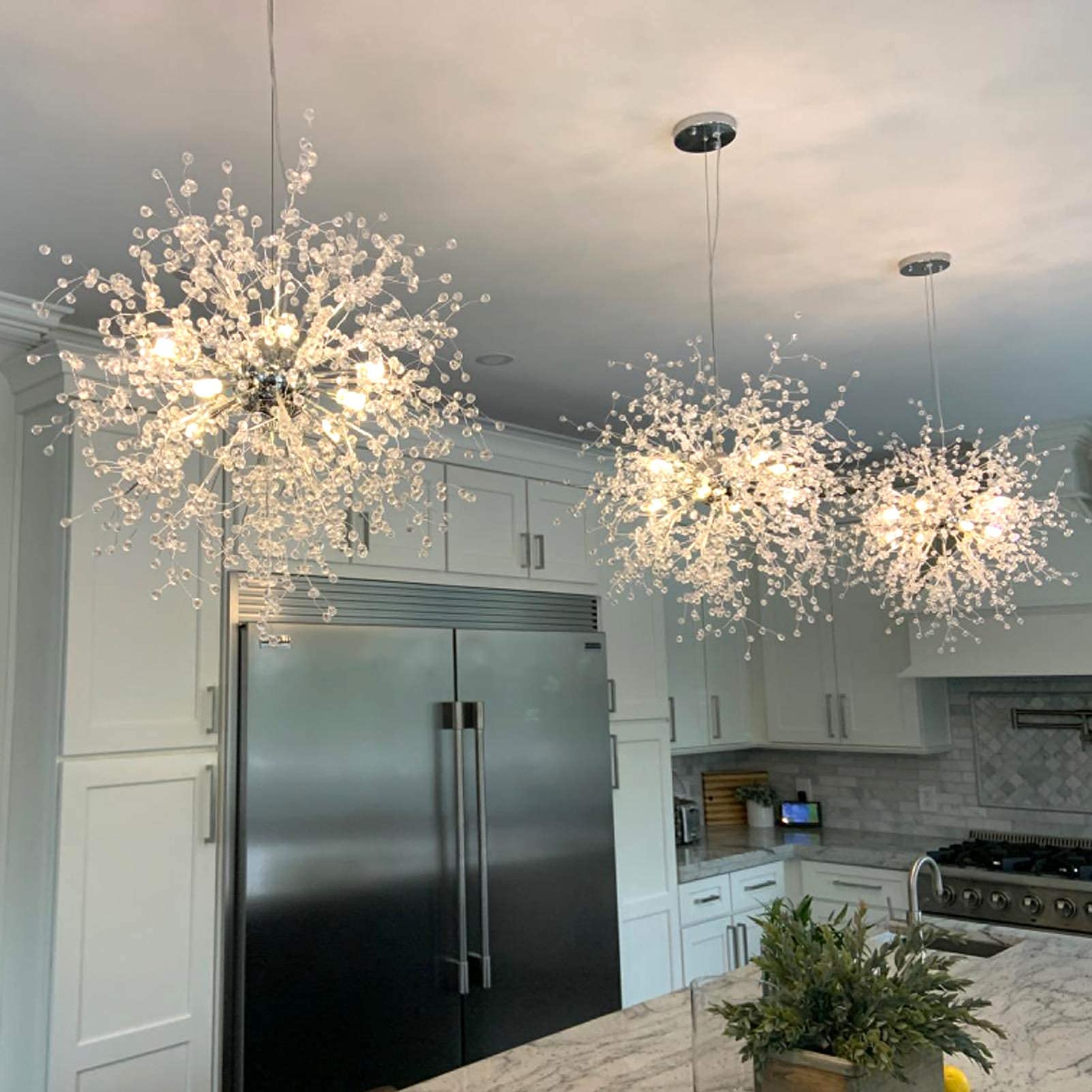 Modern Crystal Chandelier - Sputnik Firework LED Pendant Light Fixture for Bedroom, Kitchen Island, Dining Room & Hallway | Elegant Ceiling Lighting for Home Decor & Entryway