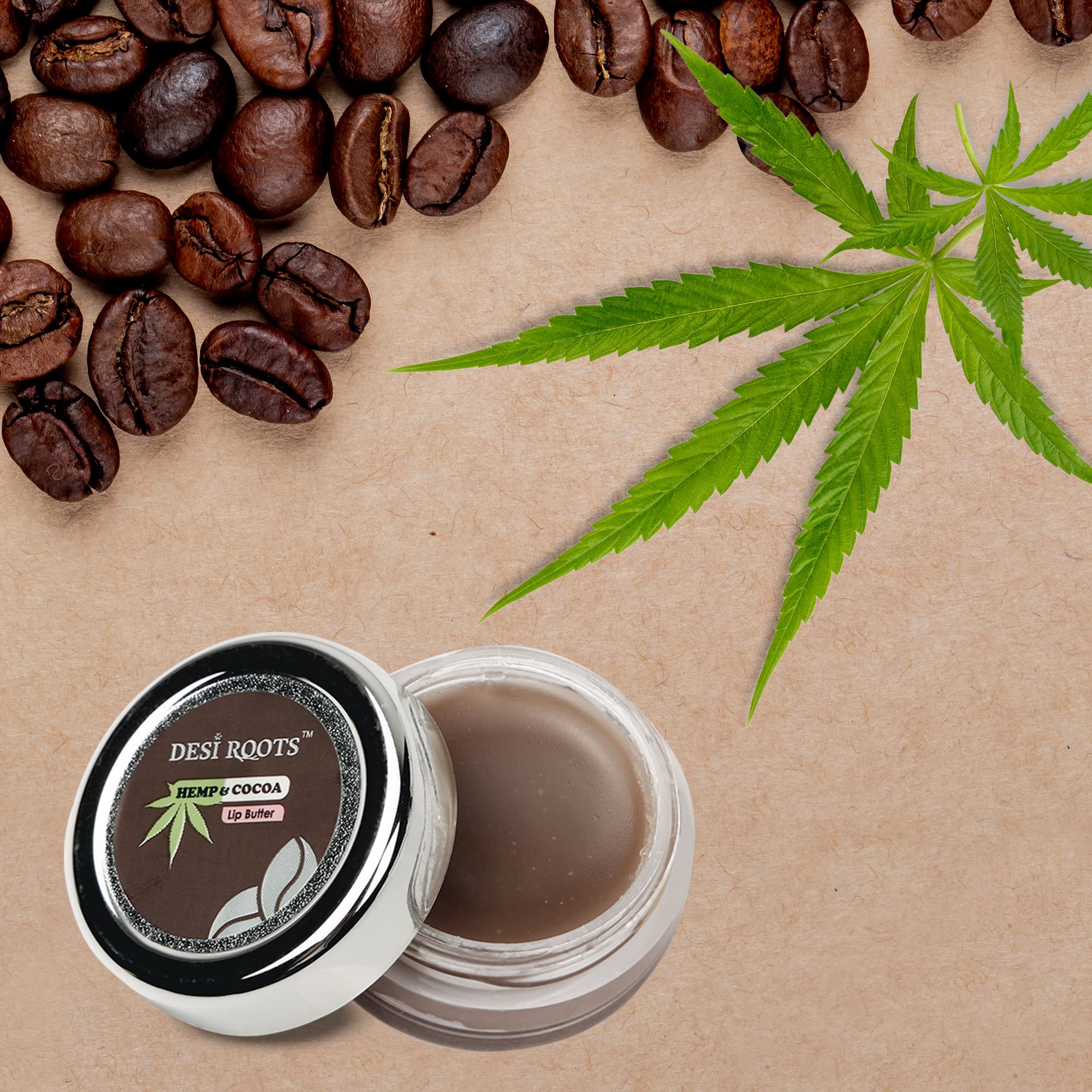 DESI ROOTS Hemp & Cocoa Lip Butter - Organic Lip Balm for Dry & Chapped Lips Repair - Hydrating Moisturizer for Women & Men - 10g - Perfect for Winter Skincare & Daily Lip Care Routine