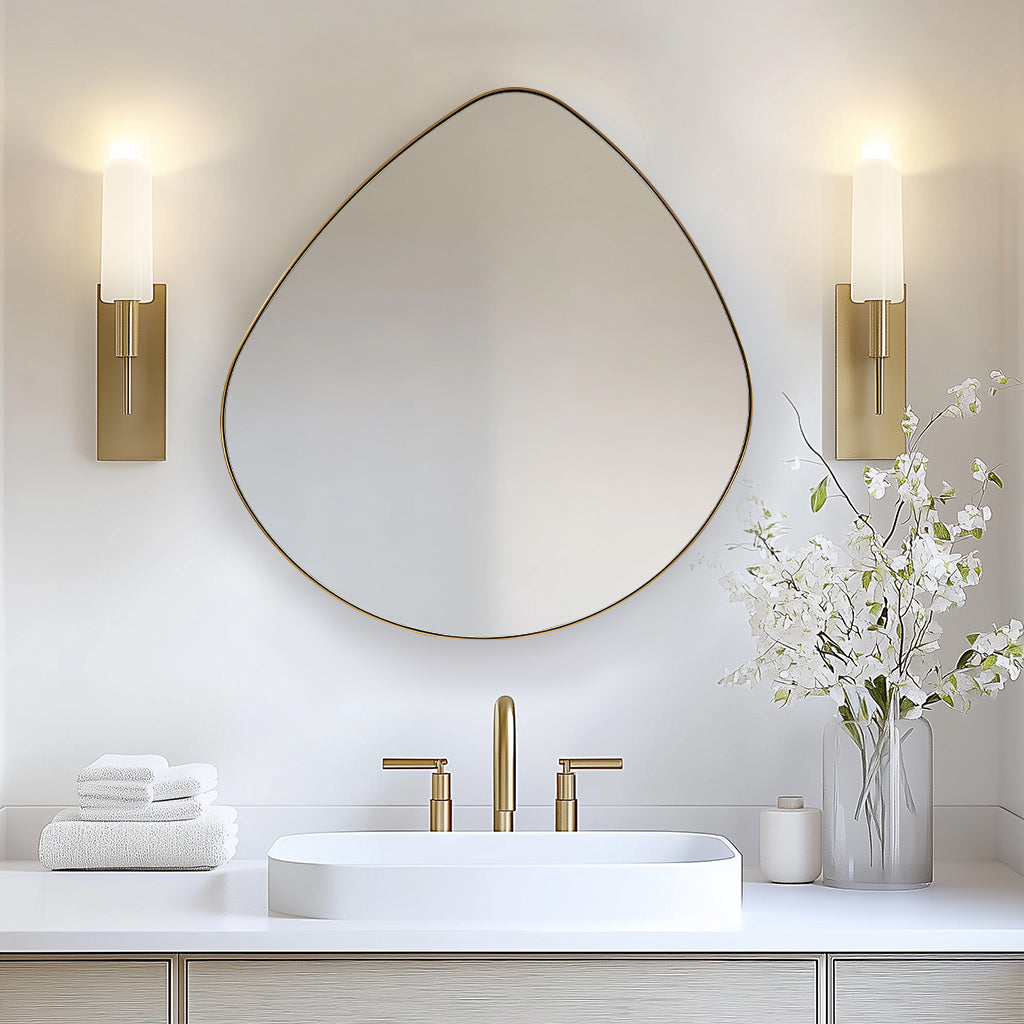 Asymmetrical Teardrop Mirror - Gold Stainless Steel Frame Irregular Bathroom Wall Mirror for Modern Home Decor & Vanity Makeup Area