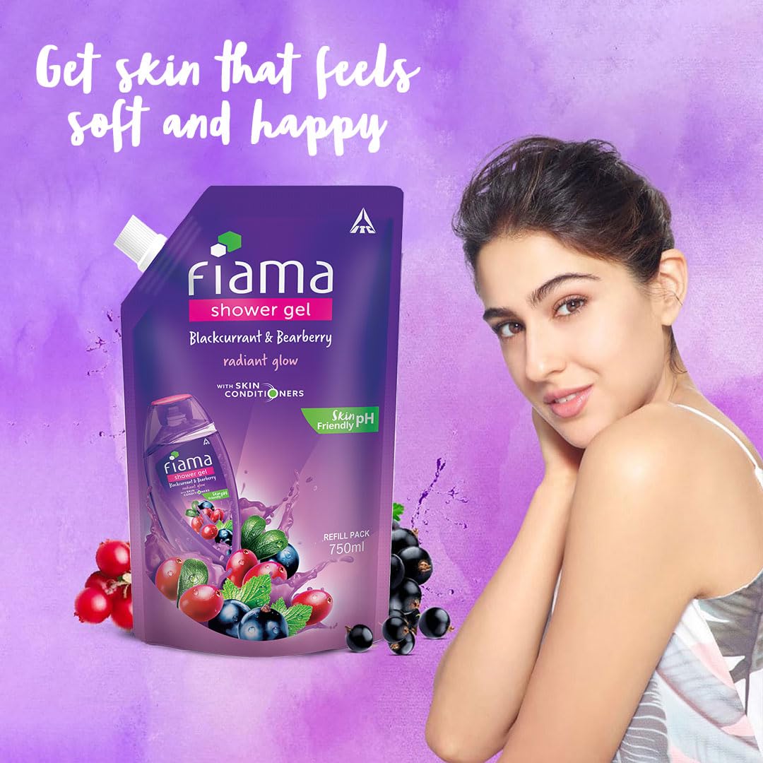 Fiama Blackcurrant & Bearberry Shower Gel - 750ml Refill Pouch for Hydrated, Glowing Skin | Moisturizing Body Wash for Daily Shower & Spa Experience